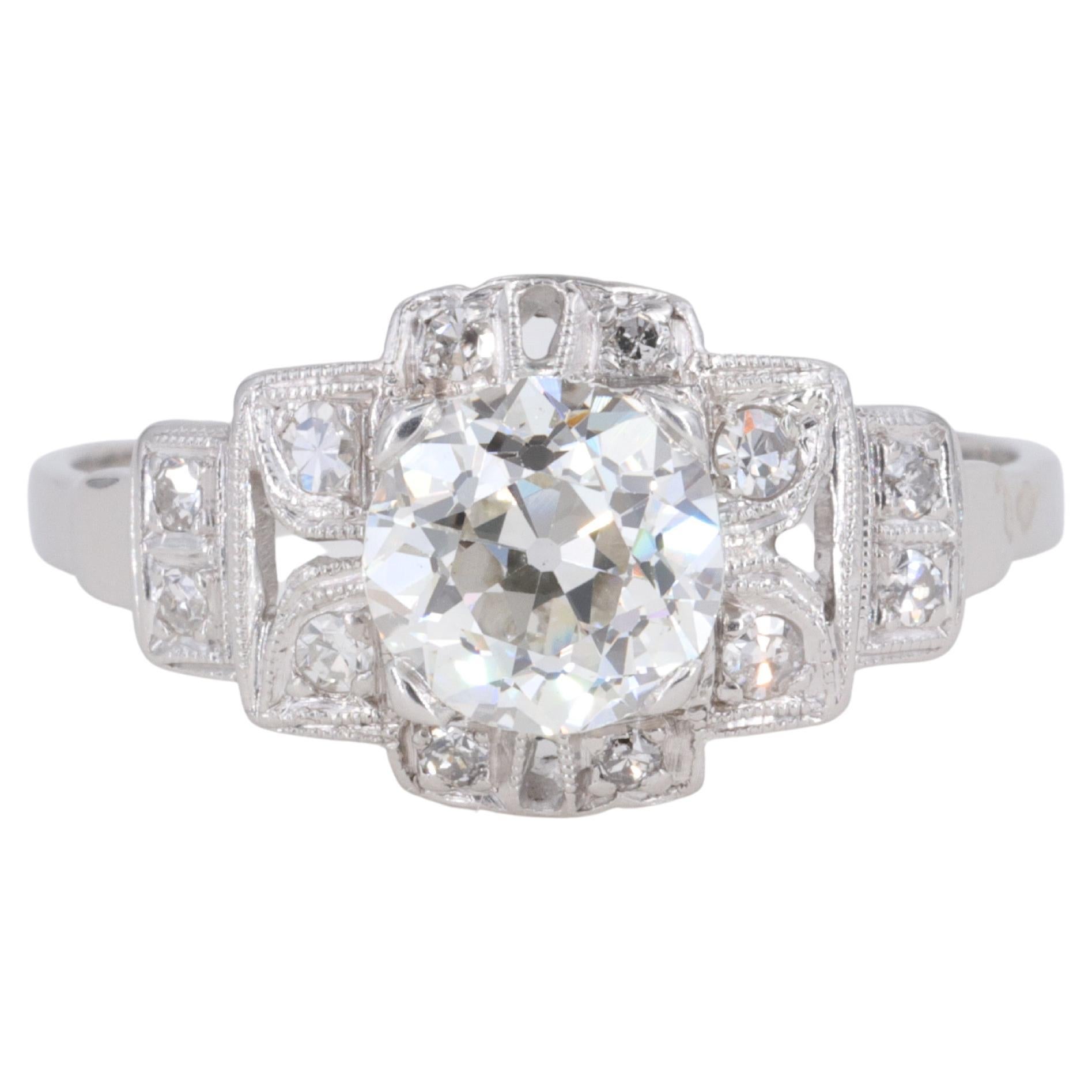 G.I.A. 1.14ct Old European Cut Diamond Antique Deco Platinum Engagement Ring For Sale