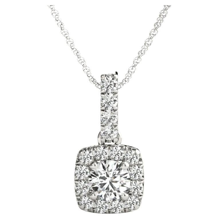 GIA Certified 1.14ct Round Diamond Halo Pendant Necklace in White Gold