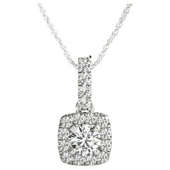 GIA Certified 1.14ct Round Diamond Halo Pendant Necklace in White Gold