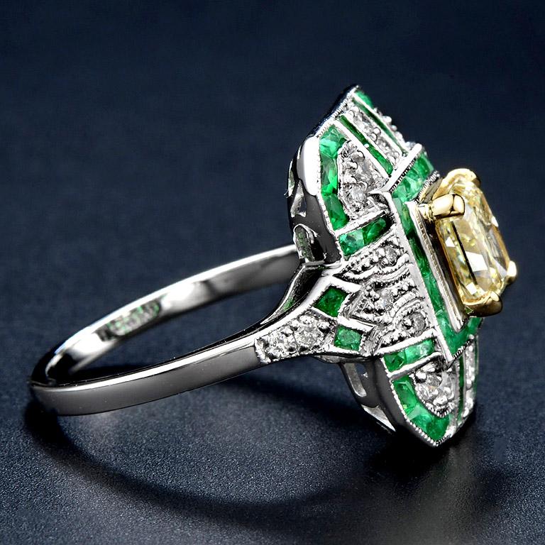 Cushion Cut GIA Certified 1.15 Carat Diamond with French Cut Emerald Diamond Ring