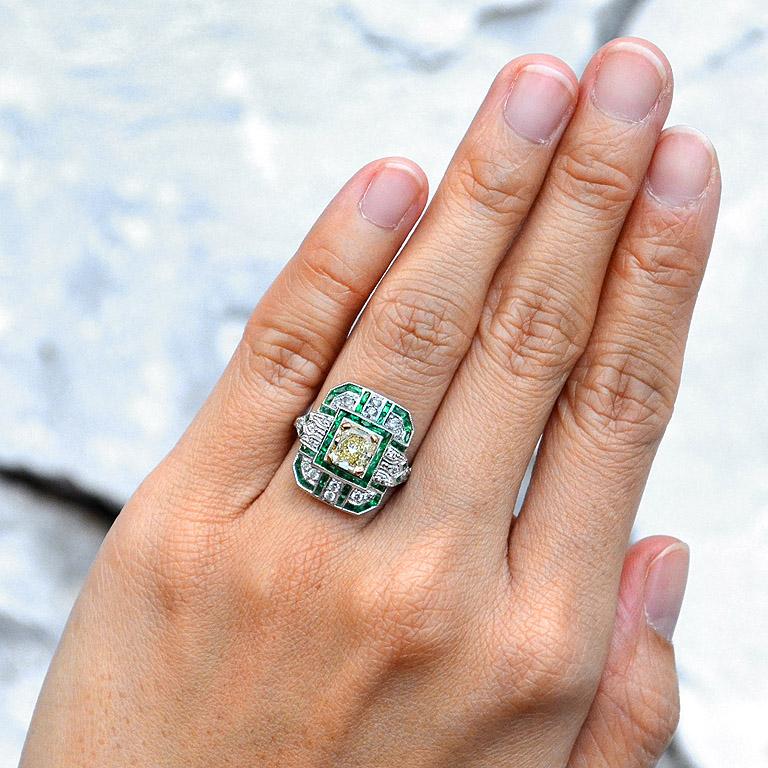 GIA Certified 1.15 Carat Diamond with French Cut Emerald Diamond Ring 2