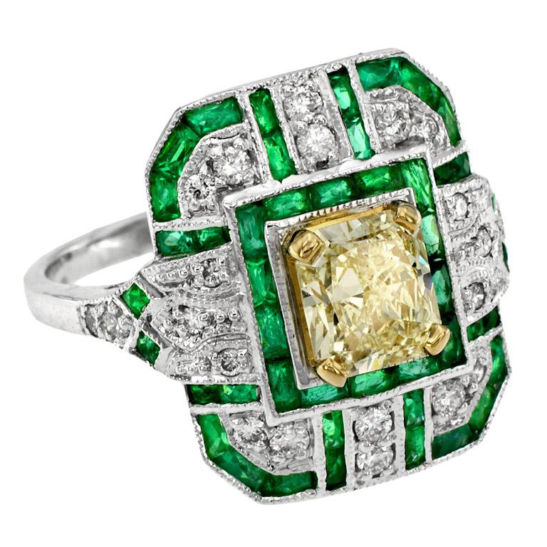 GIA Certified 1.15 Carat Diamond with French Cut Emerald Diamond Ring