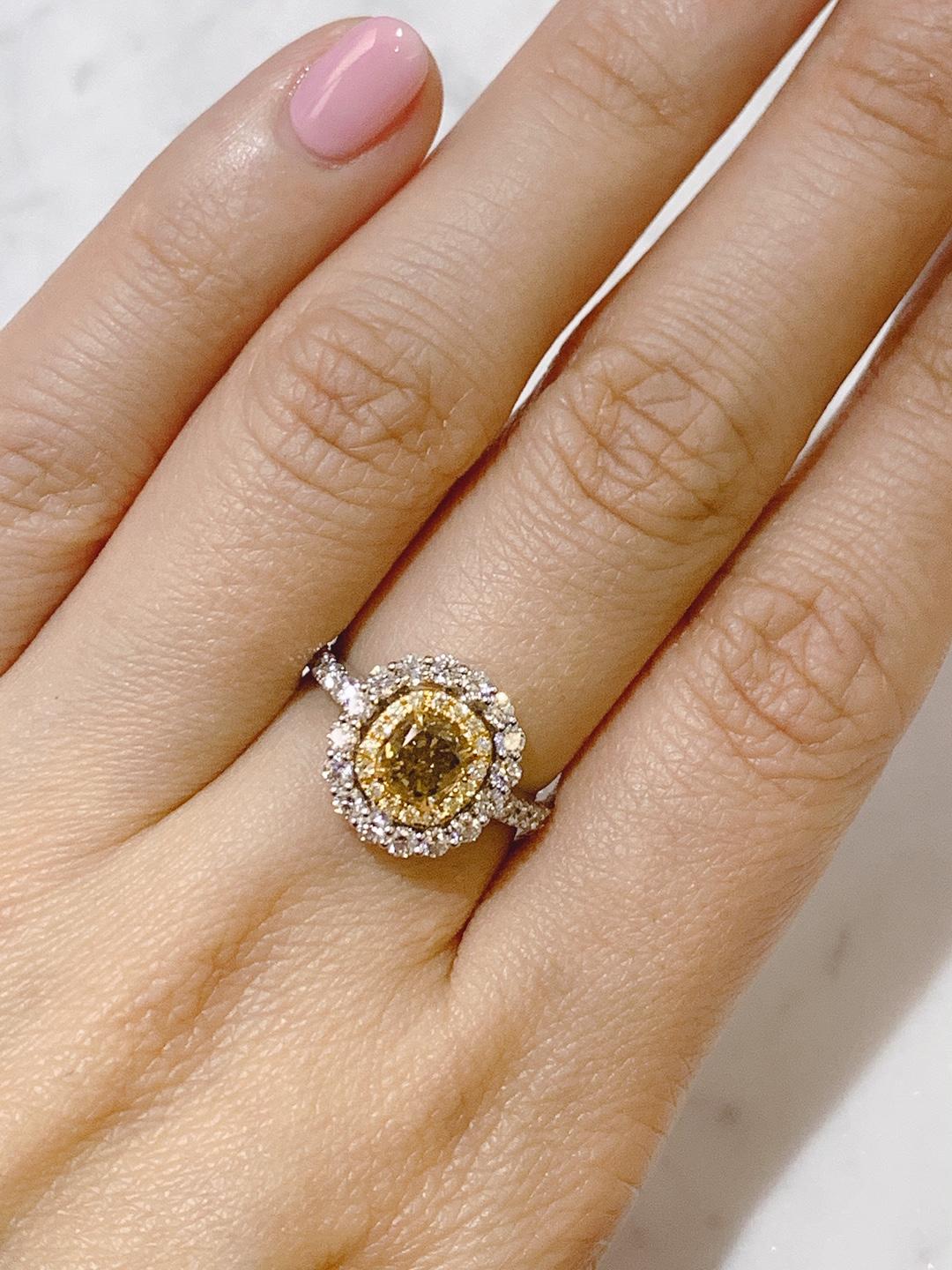 GIA Certified 1.15 Carat Fancy Deep Brownish Greenish Yellow Diamond Ring For Sale 5