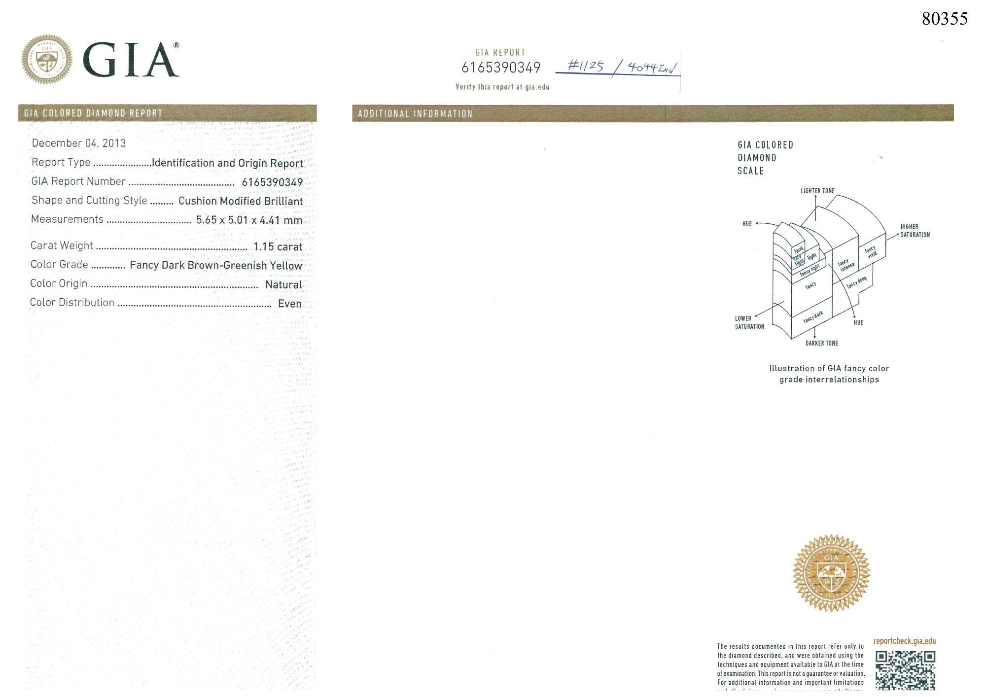 GIA Certified 1.15 Carat Fancy Deep Brownish Greenish Yellow Diamond Ring For Sale 9