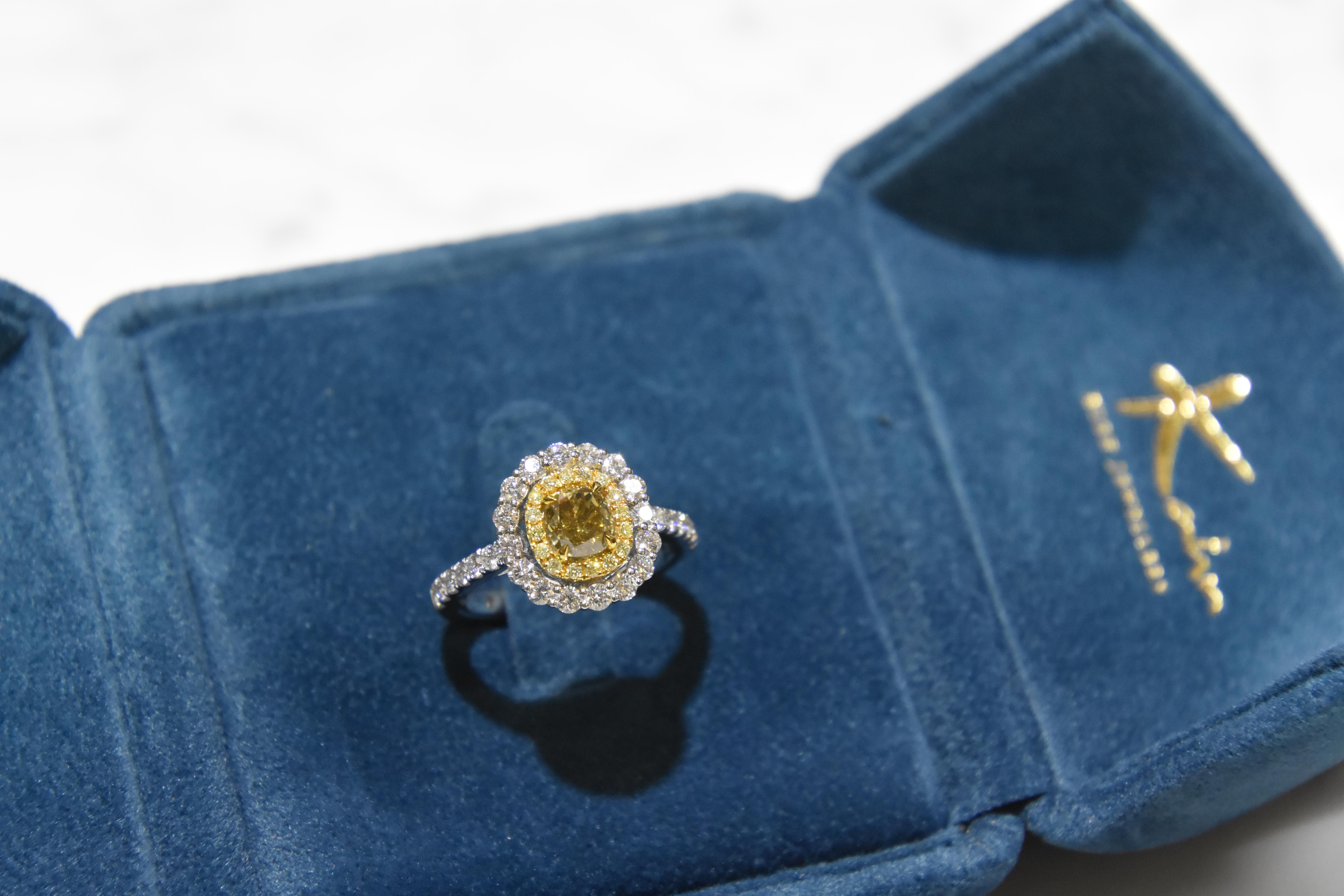 GIA Certified 1.15 Carat Fancy Deep Brownish Greenish Yellow Diamond Ring In New Condition For Sale In Tsim Sha Tsui, HK