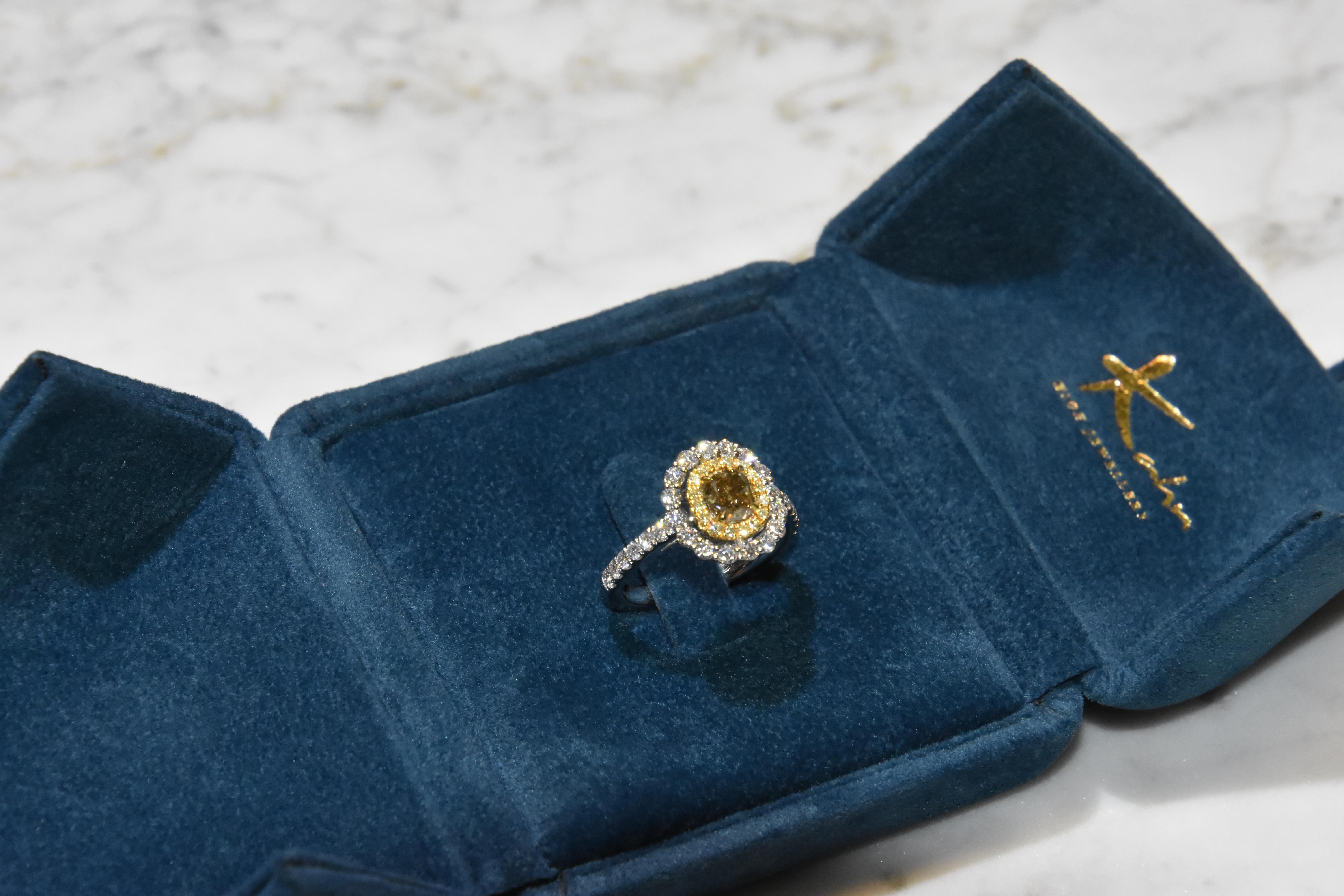 Women's GIA Certified 1.15 Carat Fancy Deep Brownish Greenish Yellow Diamond Ring For Sale
