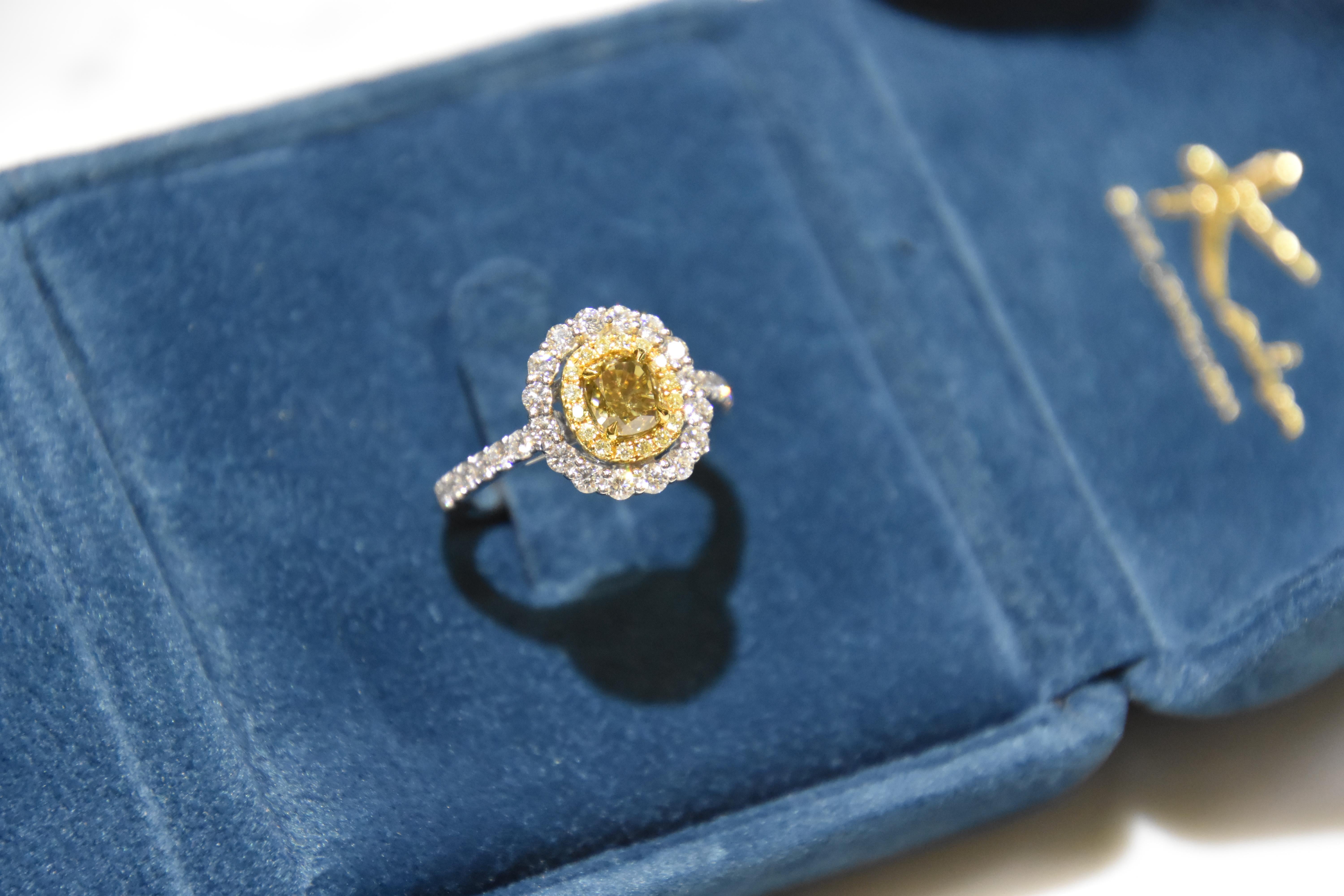 GIA Certified 1.15 Carat Fancy Deep Brownish Greenish Yellow Diamond Ring For Sale 3