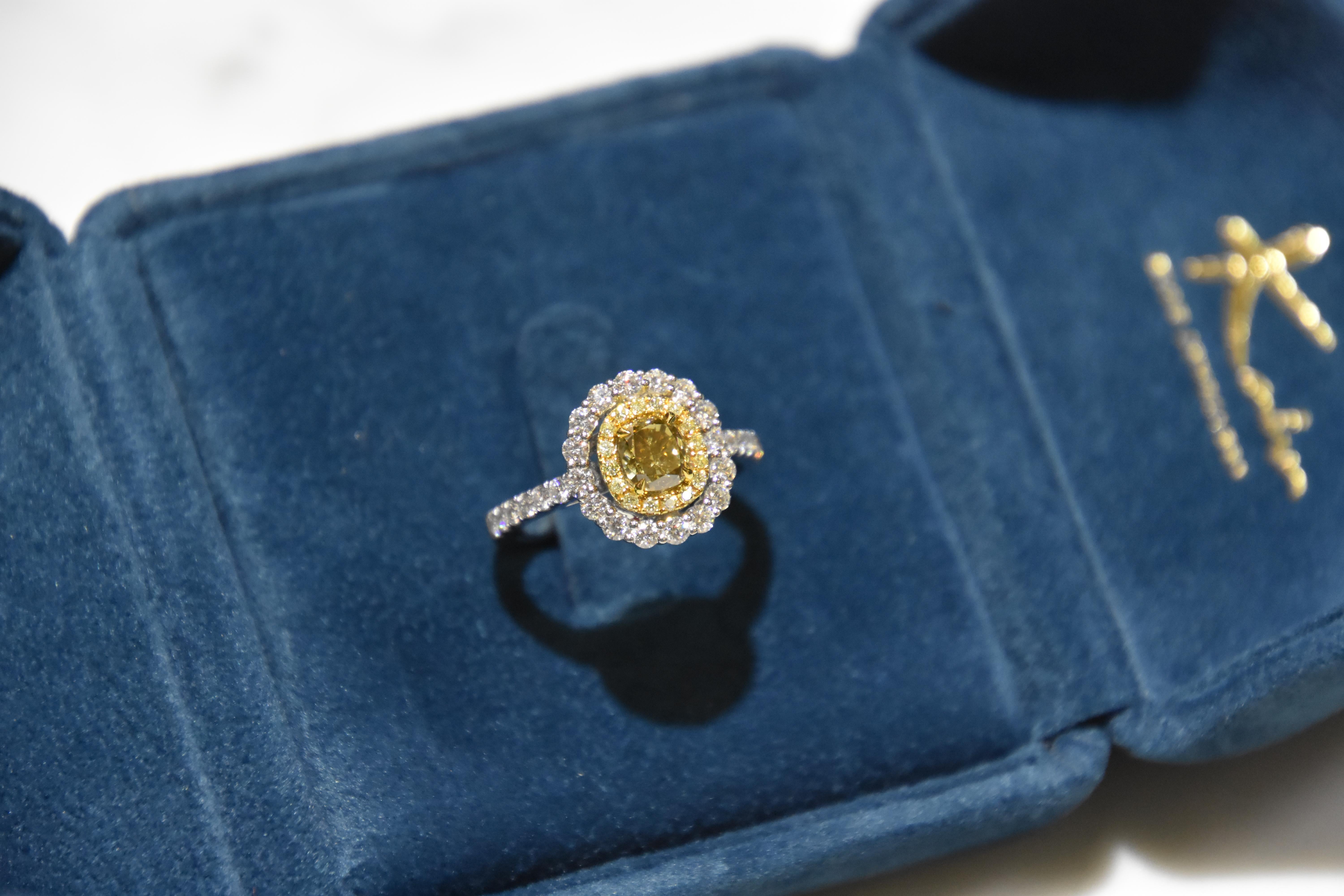 GIA Certified 1.15 Carat Fancy Deep Brownish Greenish Yellow Diamond Ring For Sale 4