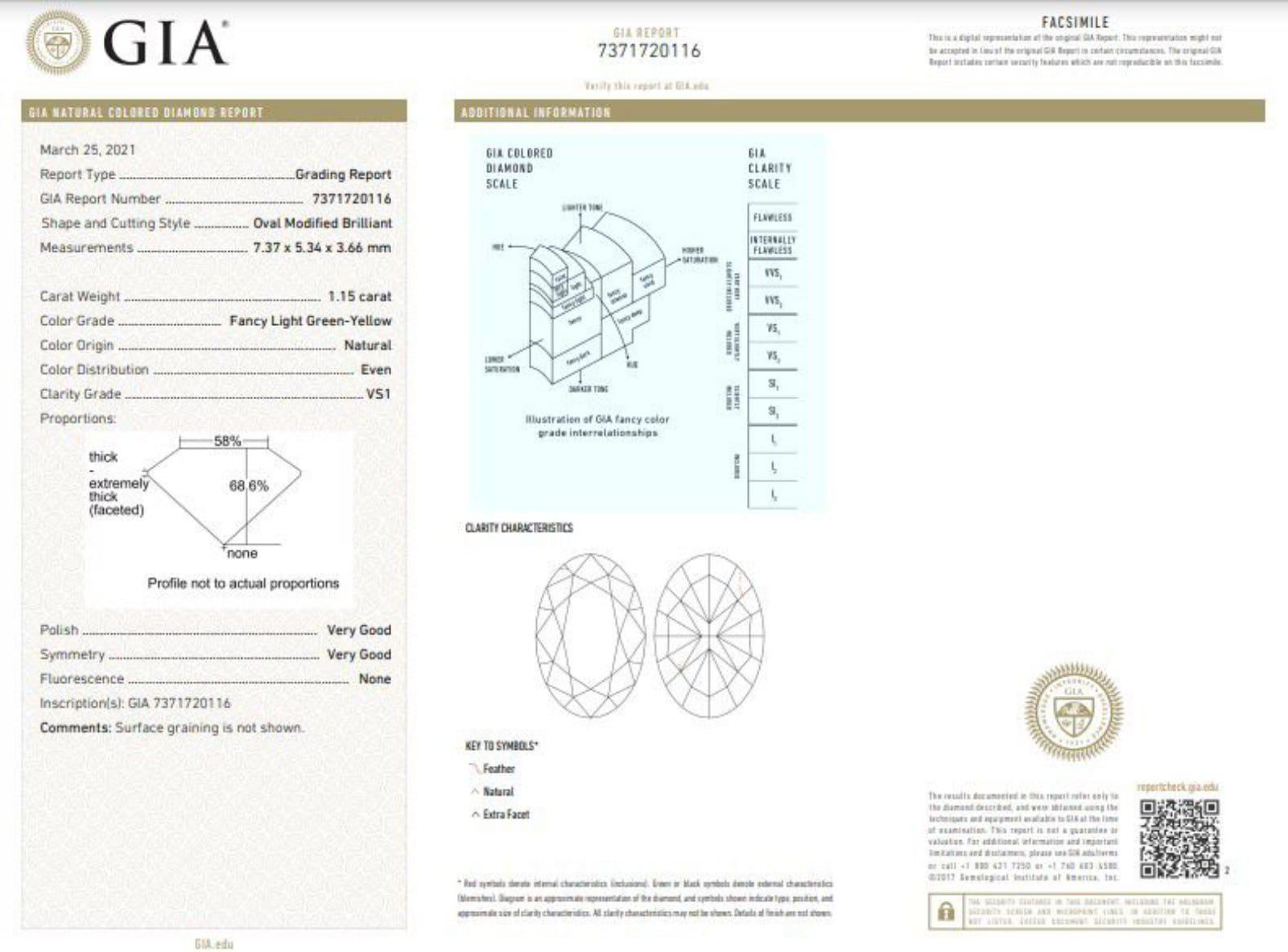 Bague fantaisie en diamant jaune clair vert clair de 1,15 carat de pureté VS1 certifié par le GIA en vente 3