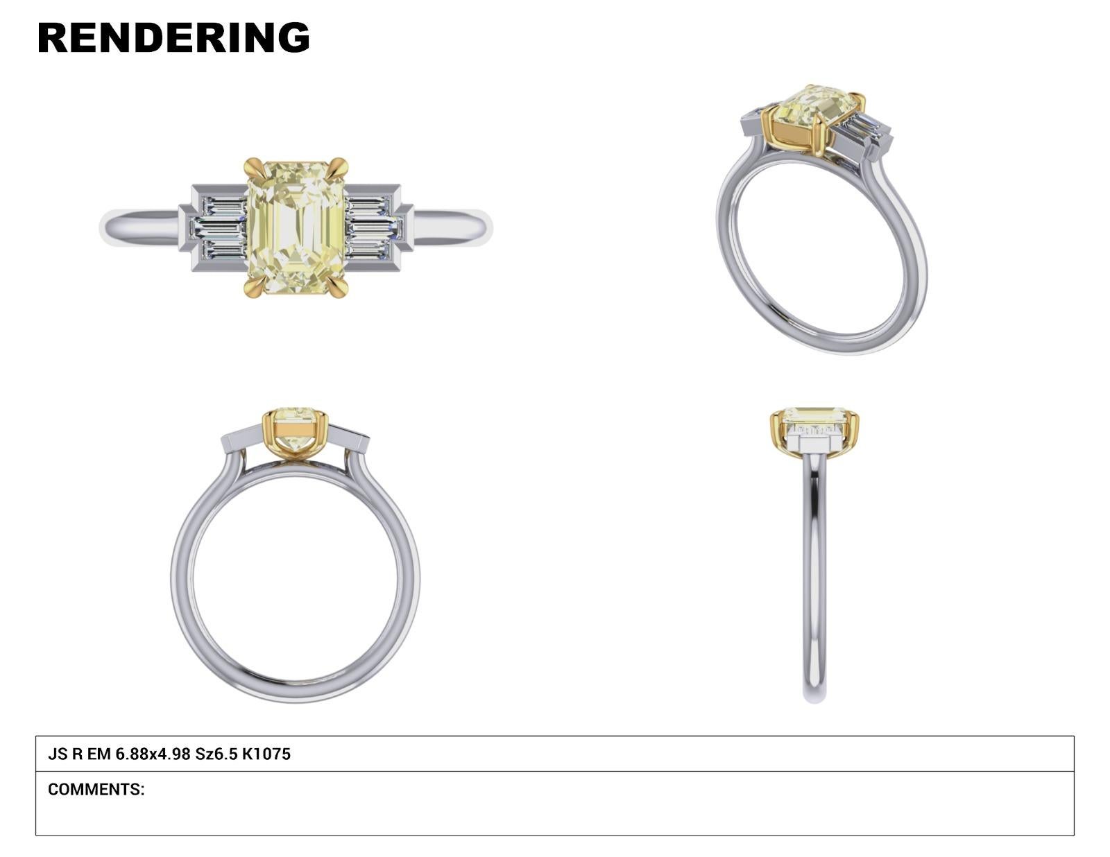GIA Certified 1.15 Carat Fancy Vivid Yellow Emerald Cut Handmade Ring For Sale 1