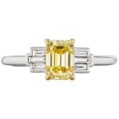 GIA Certified 1.15 Carat Fancy Vivid Yellow Emerald Cut Handmade Ring
