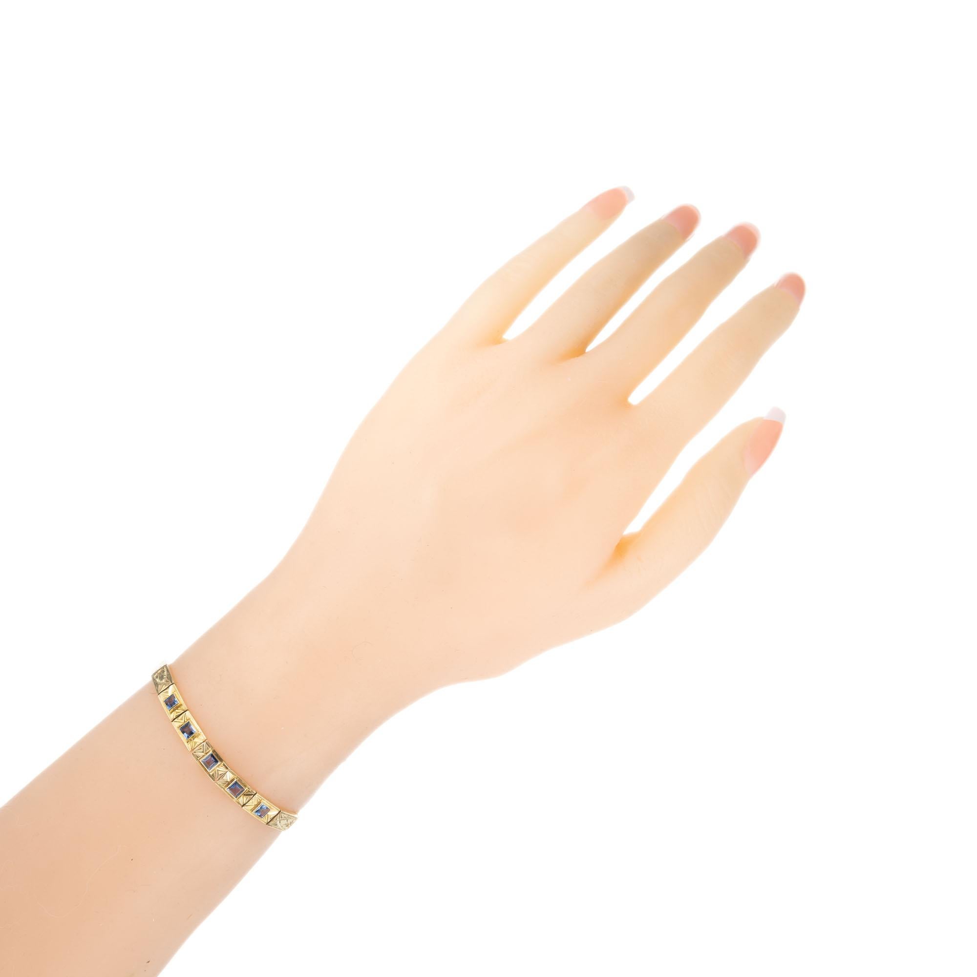 GIA zertifiziert 1,15 Karat Montana Saphir Gelbgold Art Deco Armband Damen im Angebot