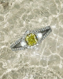 GIA Certified 1.15 Carat Natural Fancy Yellow Intense Diamonds Engagement Ring