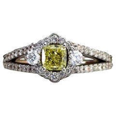 Bague de fiançailles en diamants jaunes intenses de couleur naturelle de 1,15 carat, certifiés GIA