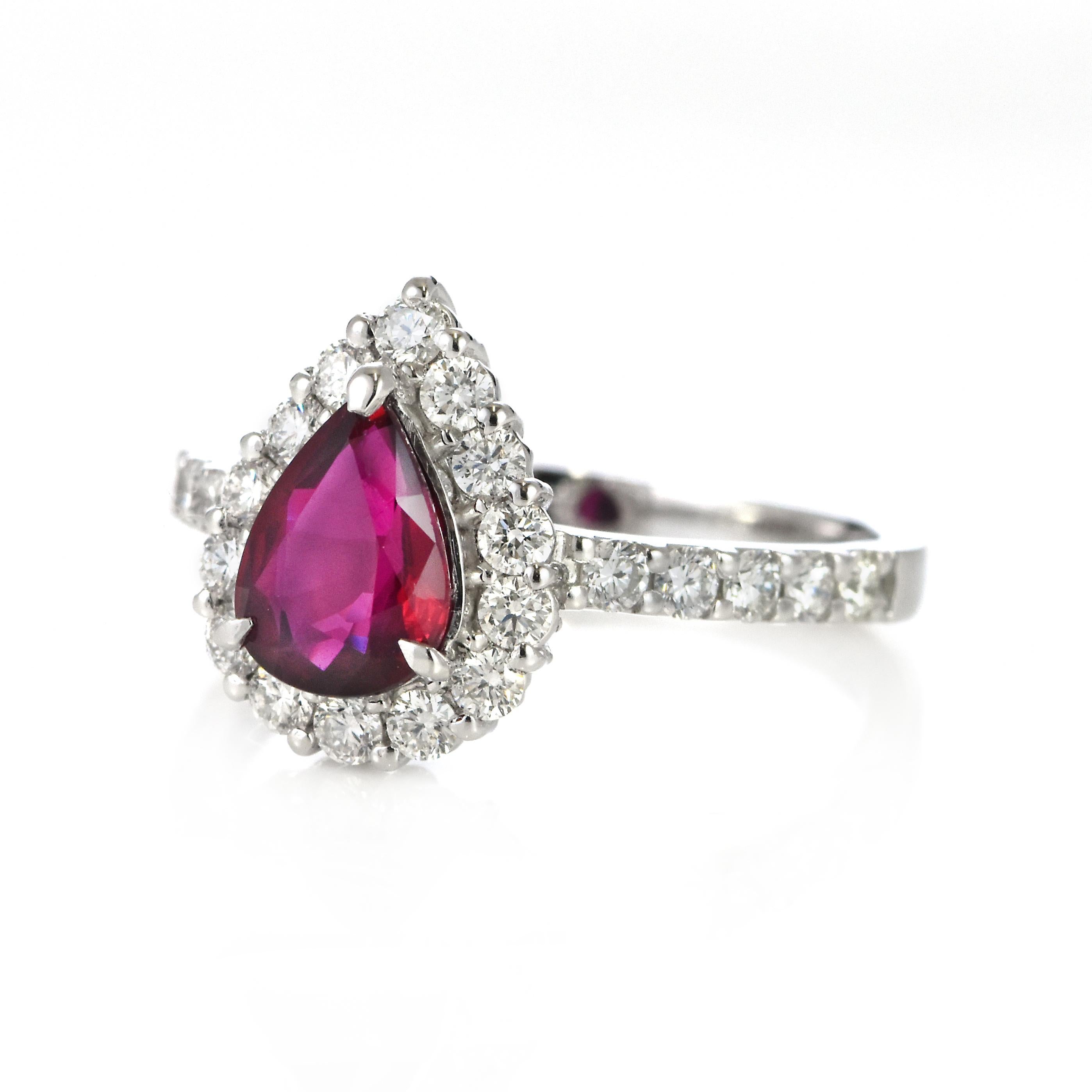 Modern GIA Certified 1.15 Carat Natural, Siam Ruby and Diamond Ring made in Platinum For Sale