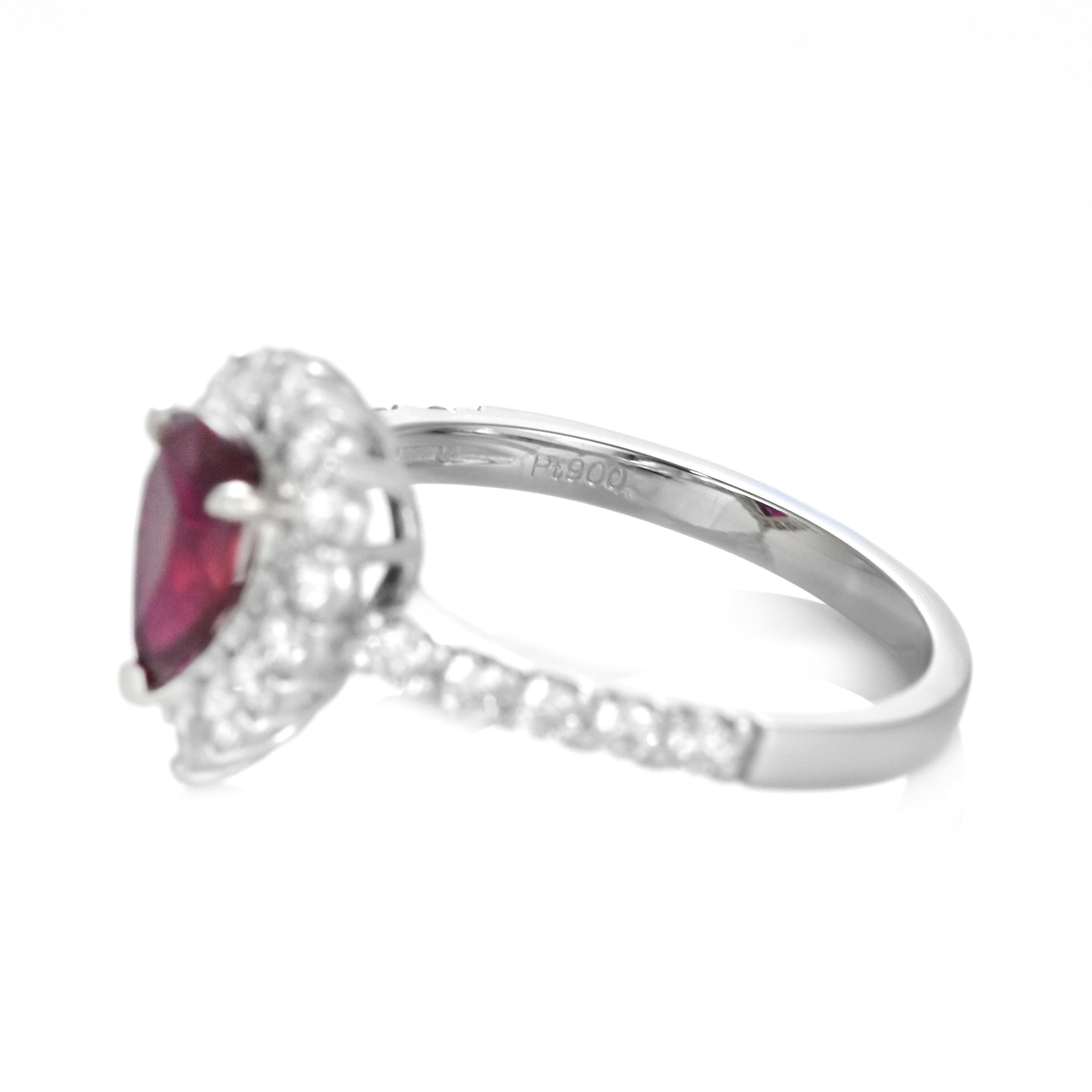 Women's GIA Certified 1.15 Carat Natural, Siam Ruby and Diamond Ring made in Platinum For Sale