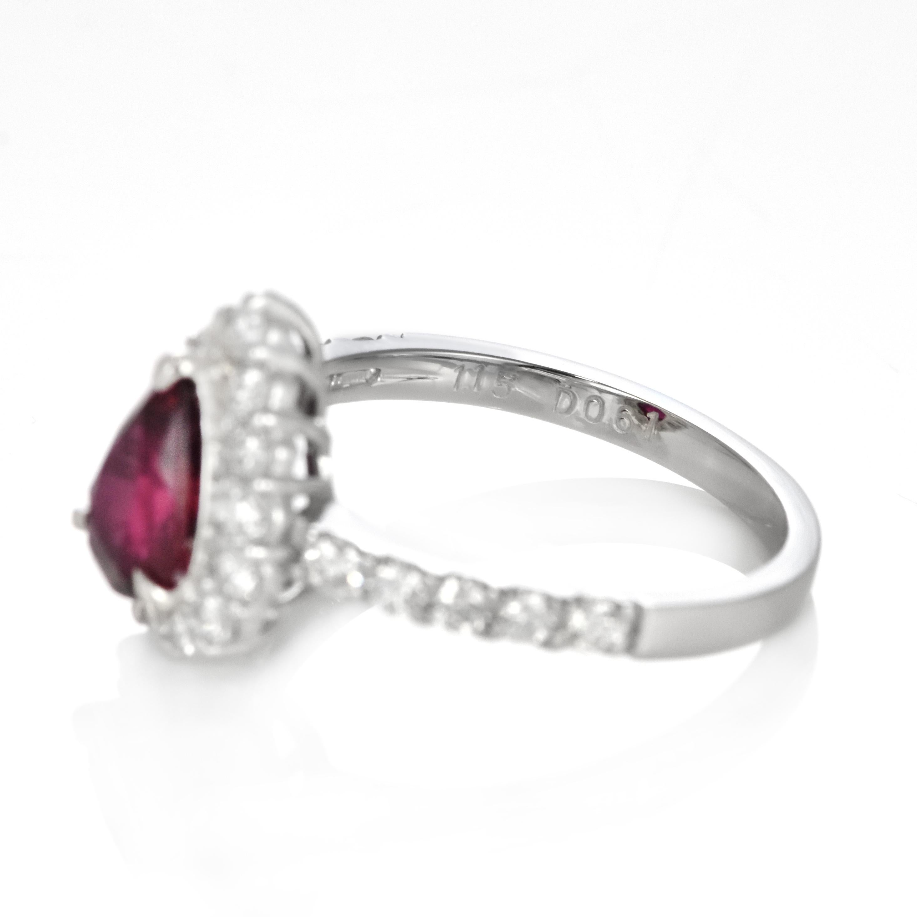 GIA Certified 1.15 Carat Natural, Siam Ruby and Diamond Ring made in Platinum For Sale 1