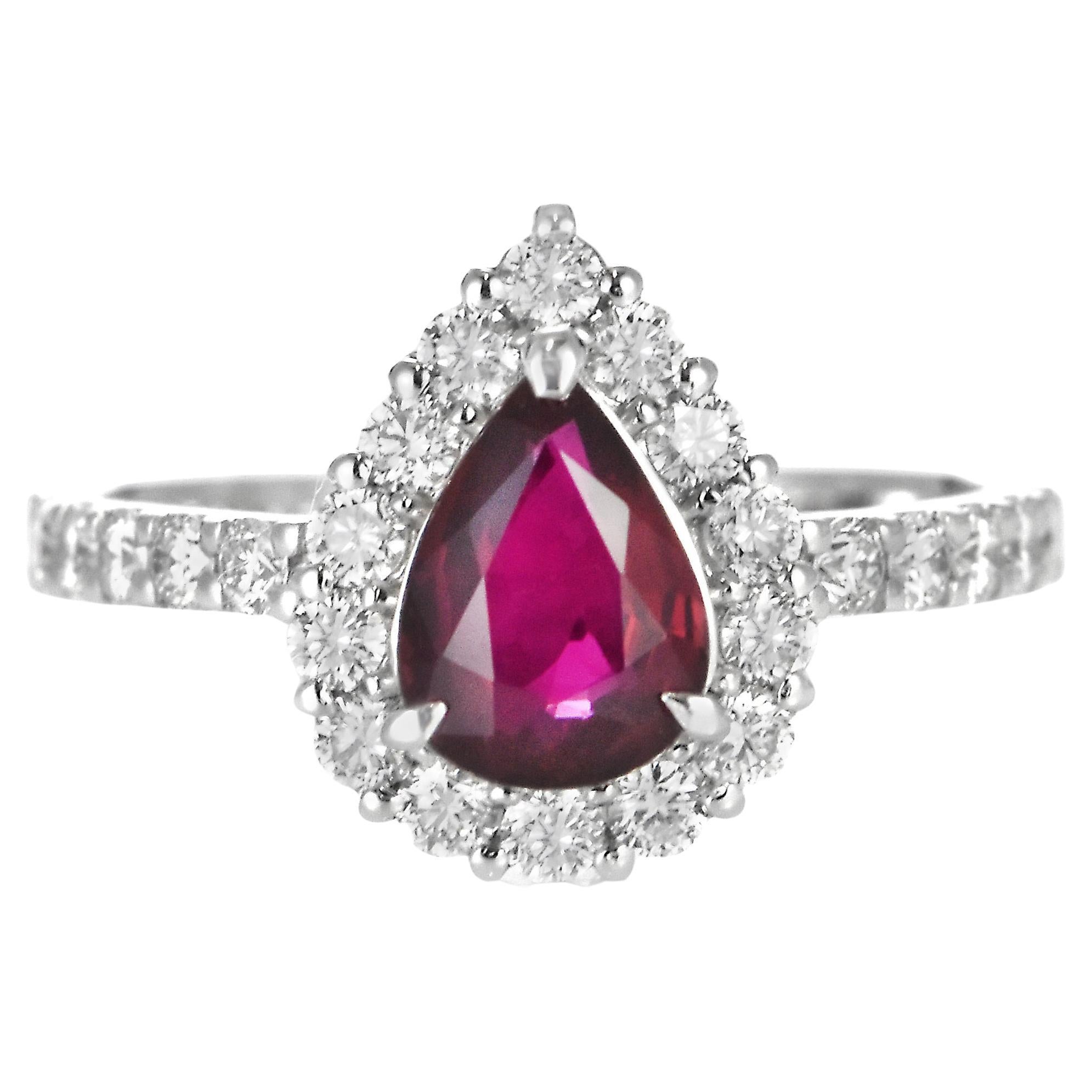 Anillo de rubíes y diamantes de Siam, naturales, de 1,15 quilates, certificados por el GIA y fabricado en platino