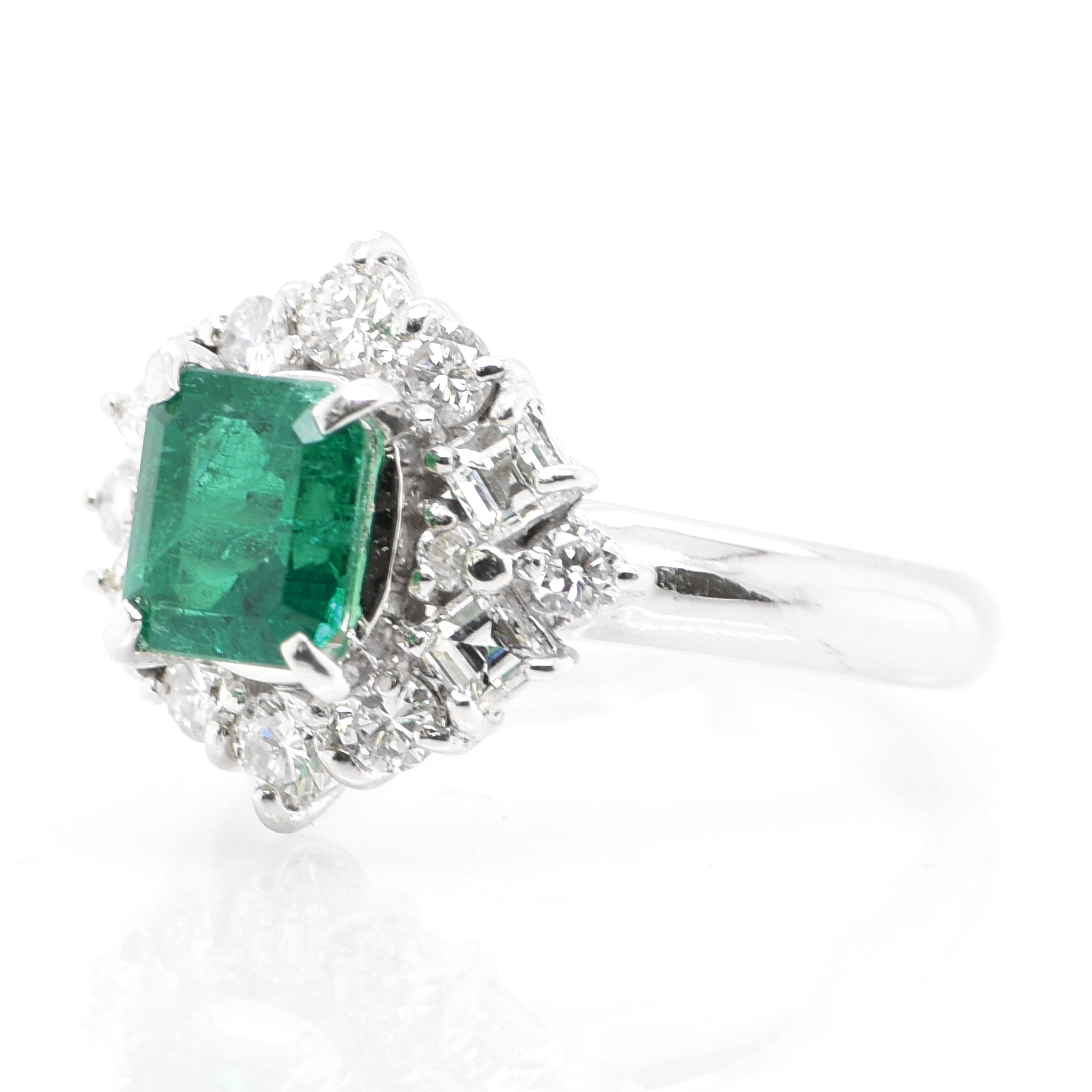 Art Deco GIA Certified 1.15 Carat Untreated (No Oil) Colombian Emerald Ring in Platinum