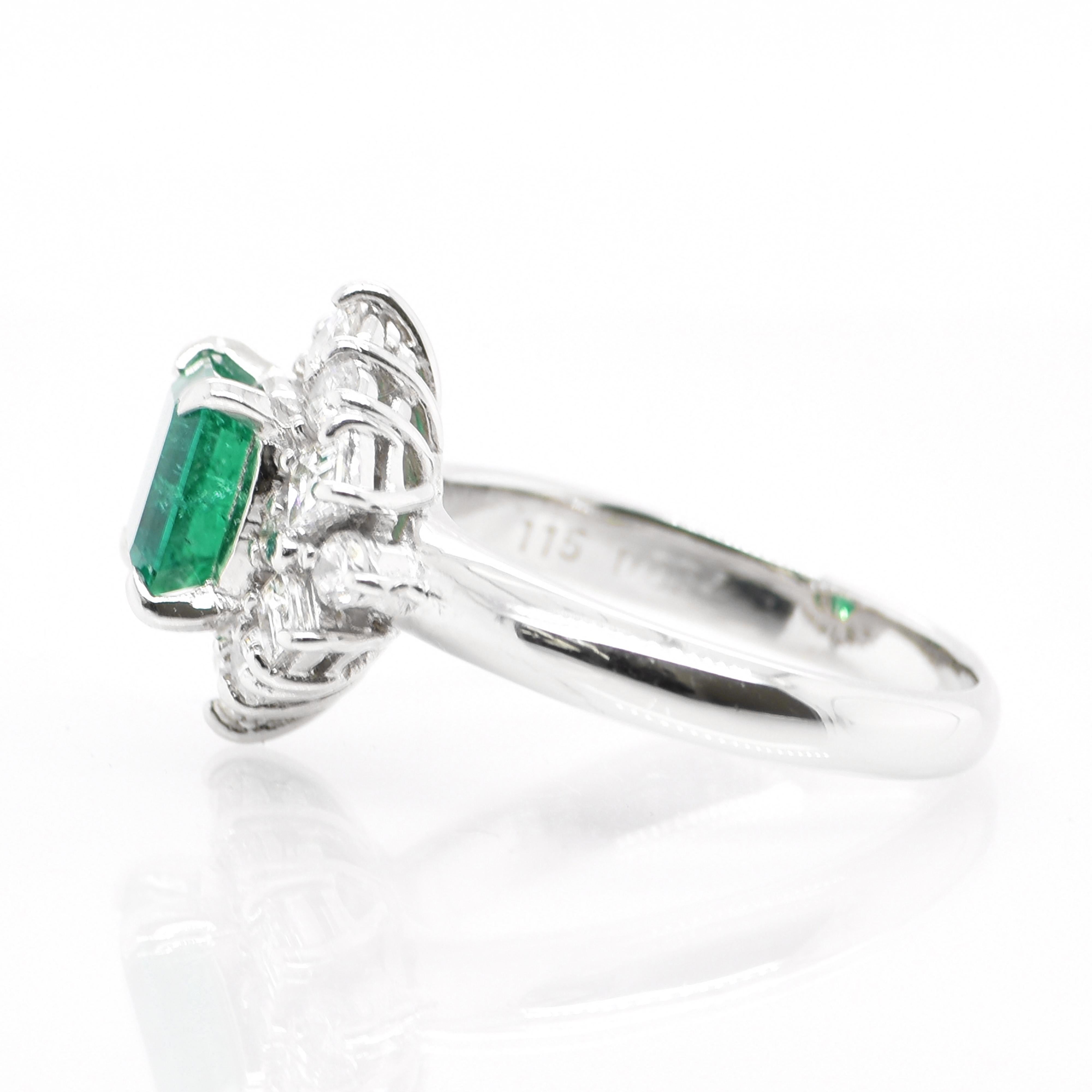 Emerald Cut GIA Certified 1.15 Carat Untreated (No Oil) Colombian Emerald Ring in Platinum