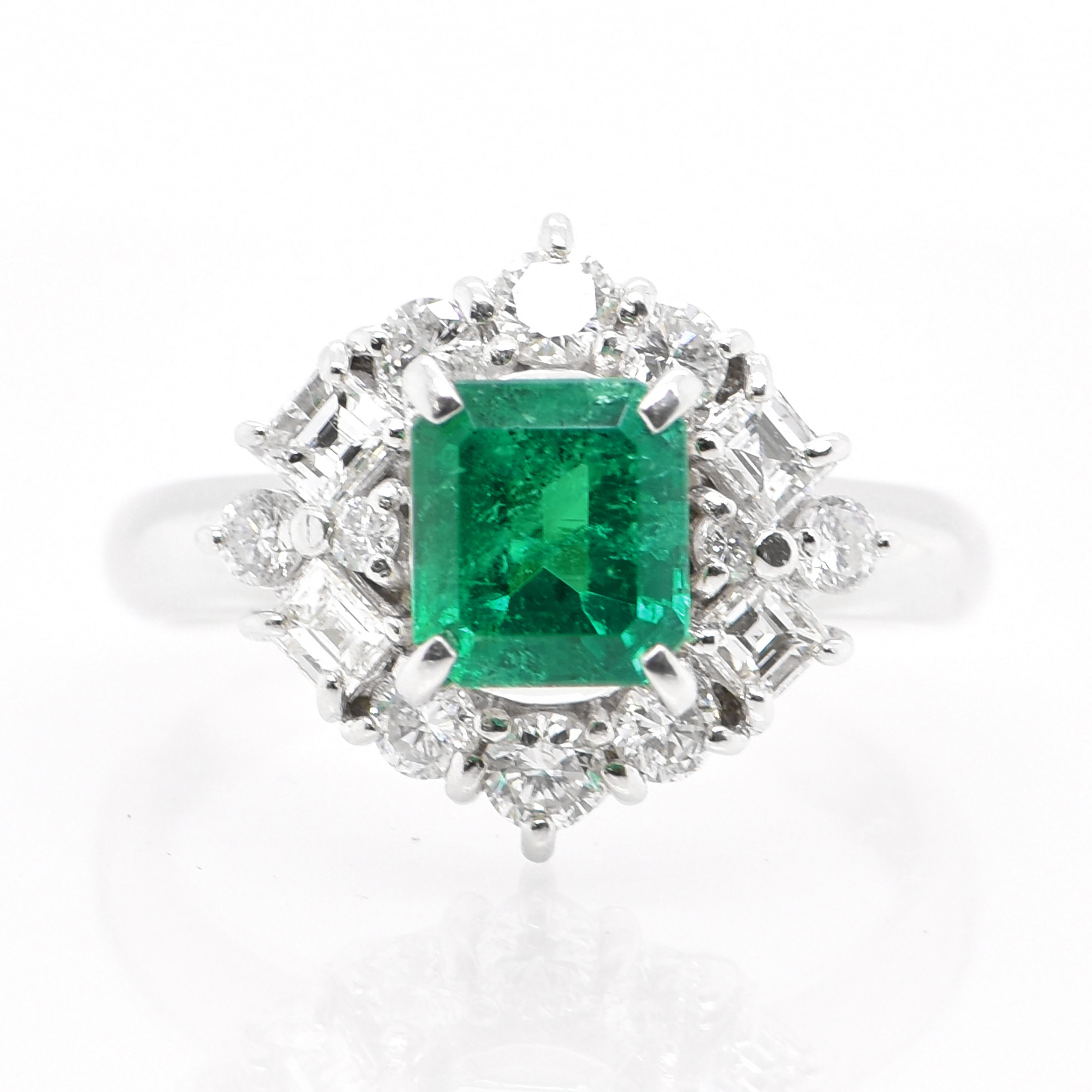 GIA Certified 1.15 Carat Untreated (No Oil) Colombian Emerald Ring in Platinum