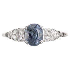 GIA Certified 1.15 Carat Oval Sapphire Diamond Platinum Engagement Ring