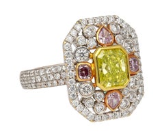 GIA Certified 1.15 Carat Radiant Cut Fancy Intense Yellowish Green Diamond Ring