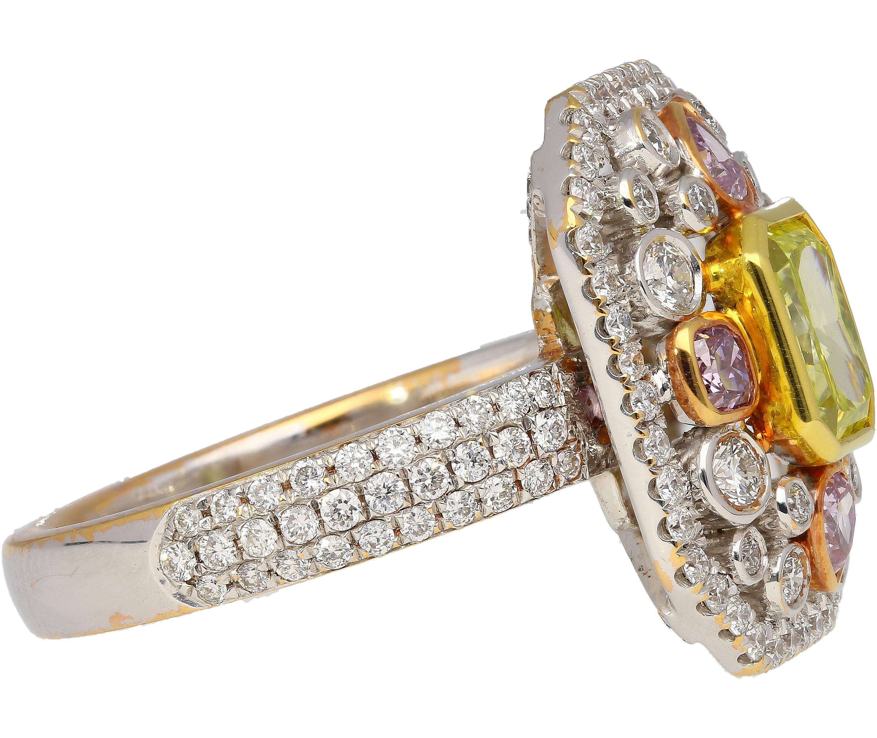 Art Deco GIA Certified 1.15 Carat Radiant Cut Fancy Intense Yellowish Green Diamond Ring For Sale