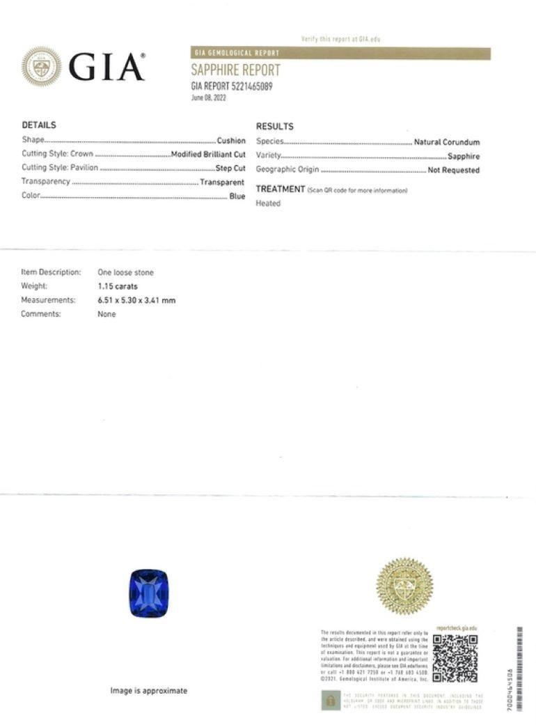 GIA-zertifizierter 1,15 Karat Platin Saphir-Ring - Königsblauer natürlicher Saphir  (Romantik) im Angebot