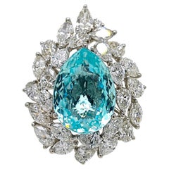 GIA Certified 11.50 Carat Paraiba Tourmaline Pearl Diamond White Gold Ring