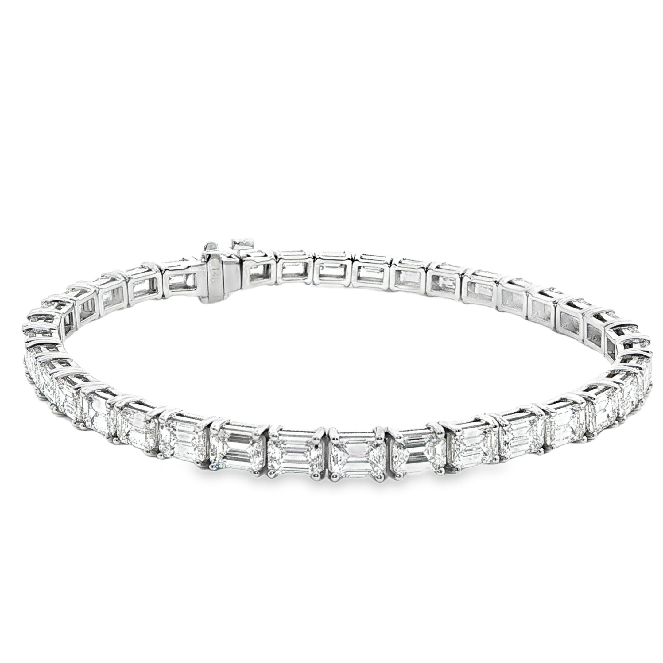 Pulsera de tenis con diamantes talla esmeralda certificados por el GIA de 11,50 TQW en oro blanco de 14 quilates en Nuevo estado para la venta en San Francisco, CA
