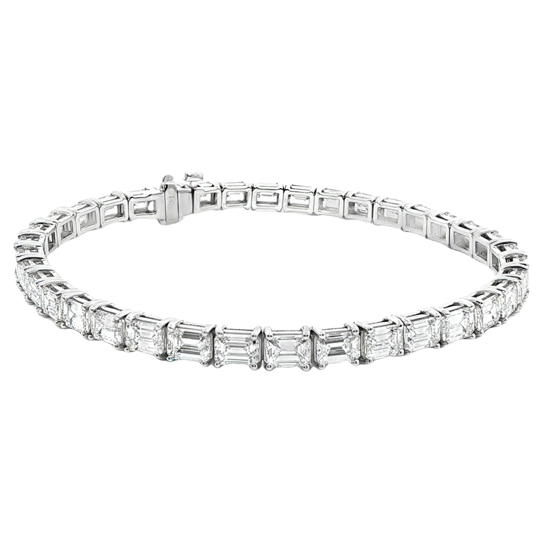 Pulsera de tenis con diamantes talla esmeralda certificados por el GIA de 11,50 TQW en oro blanco de 14 quilates en venta