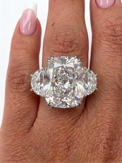 GIA Certified 11.51 Carat Cushion Cut Diamond Three-Stone Ring