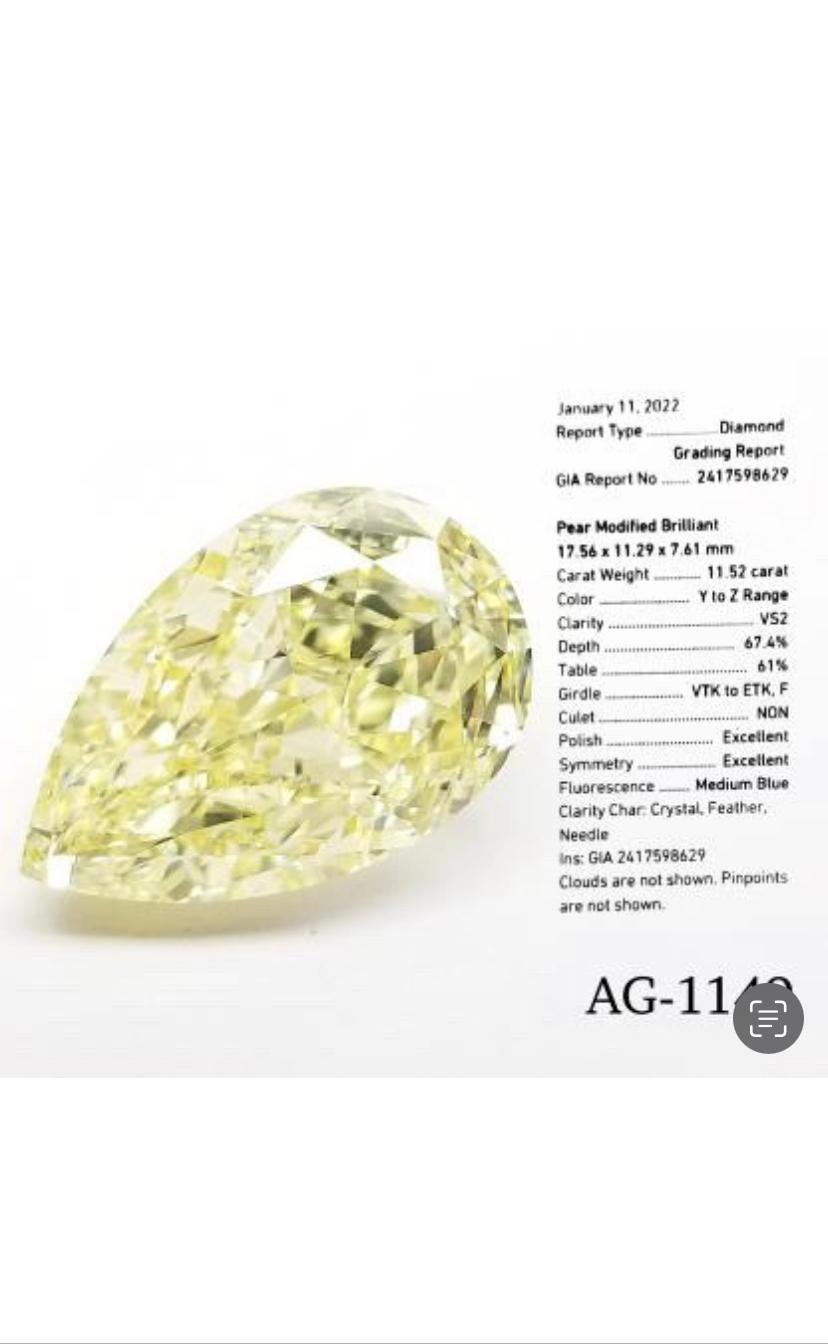 GIA Certified 11, 52 Carats of Pear Cut Diamond In New Condition In Massafra, IT