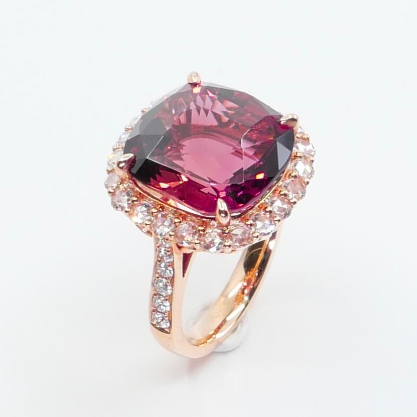 Women's GIA Certified 11.55 Cts Orange Pink Tourmaline & Rose Cut Diamond Cocktail Ring For Sale