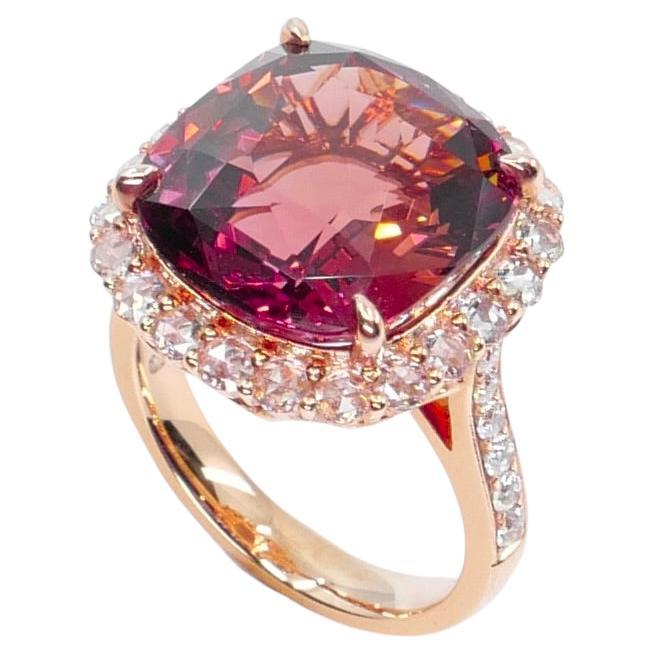 GIA Certified 11.55 Cts Orange Pink Tourmaline & Rose Cut Diamond Cocktail Ring For Sale