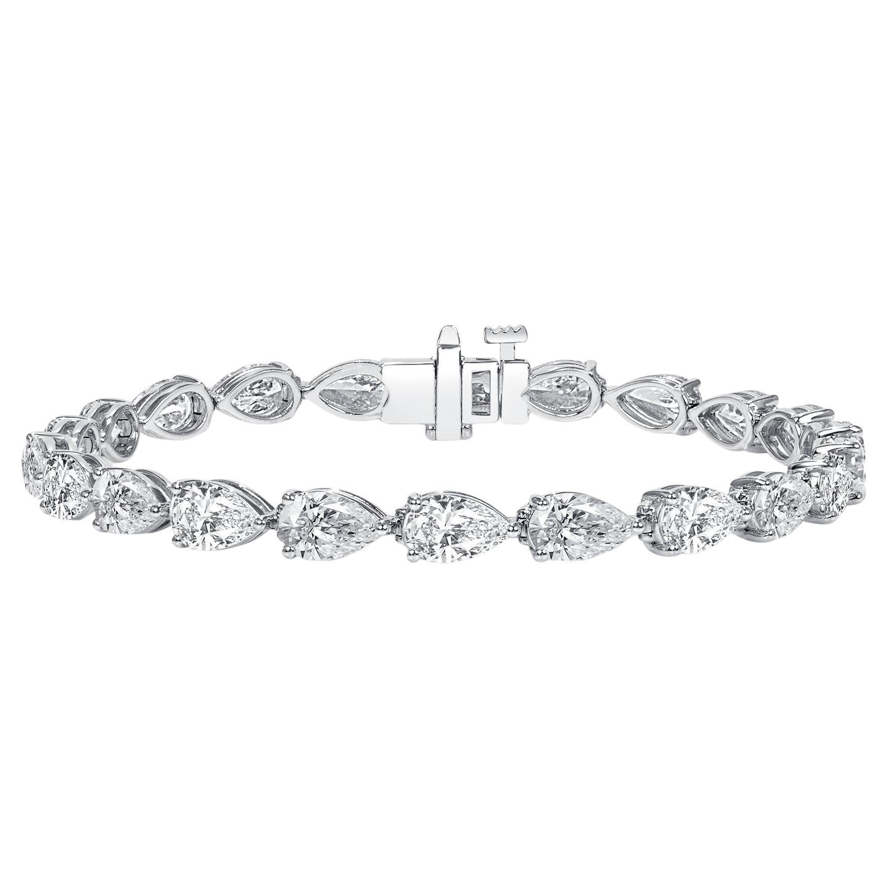 GIA Certified 11.57 CTW Pear Cut Diamond Tennis Bracelet in 14K White Gold