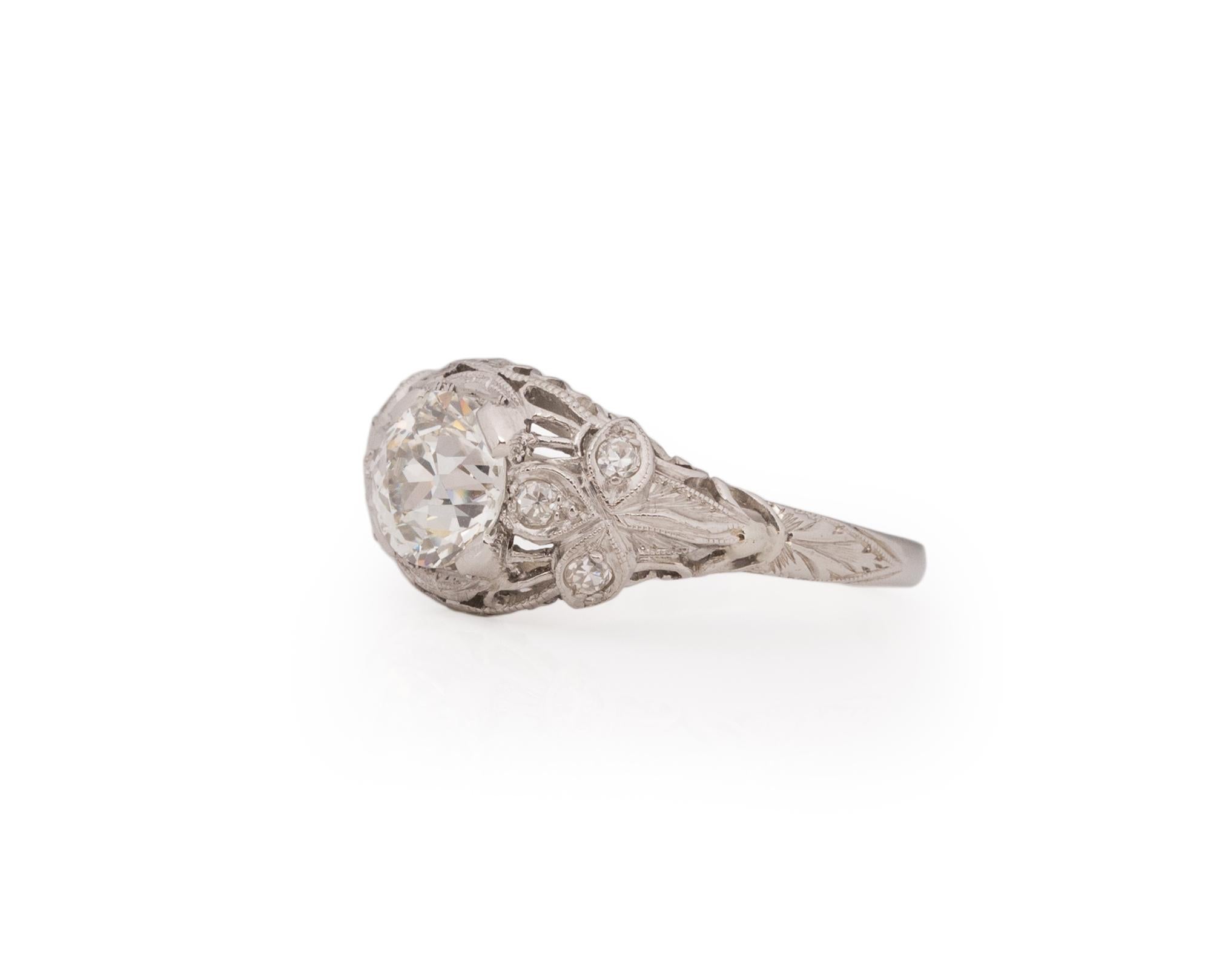 Old European Cut GIA Certified 1.16 Carat Art Deco Diamond Platinum Engagement Ring For Sale