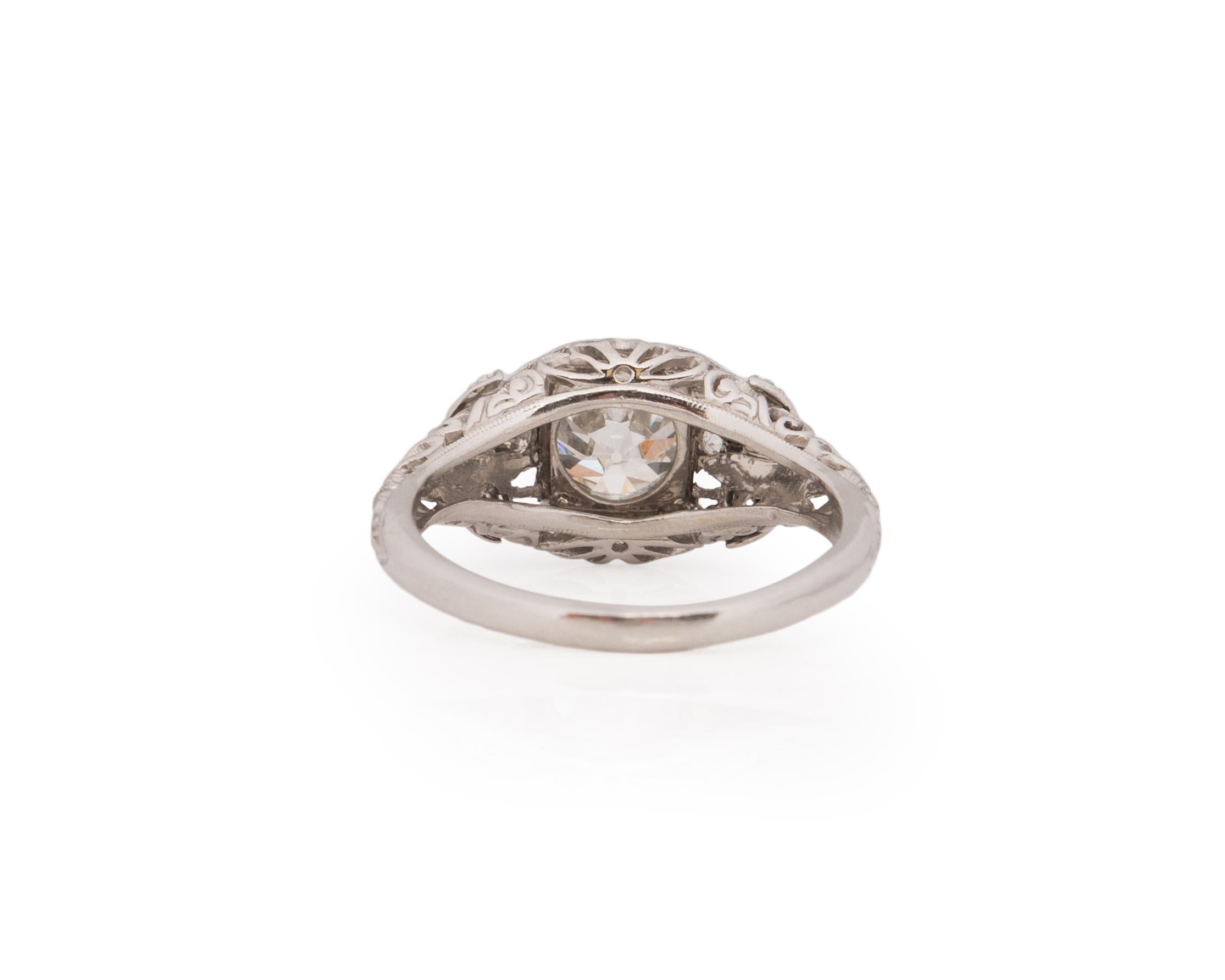 GIA Certified 1.16 Carat Art Deco Diamond Platinum Engagement Ring In Good Condition For Sale In Atlanta, GA