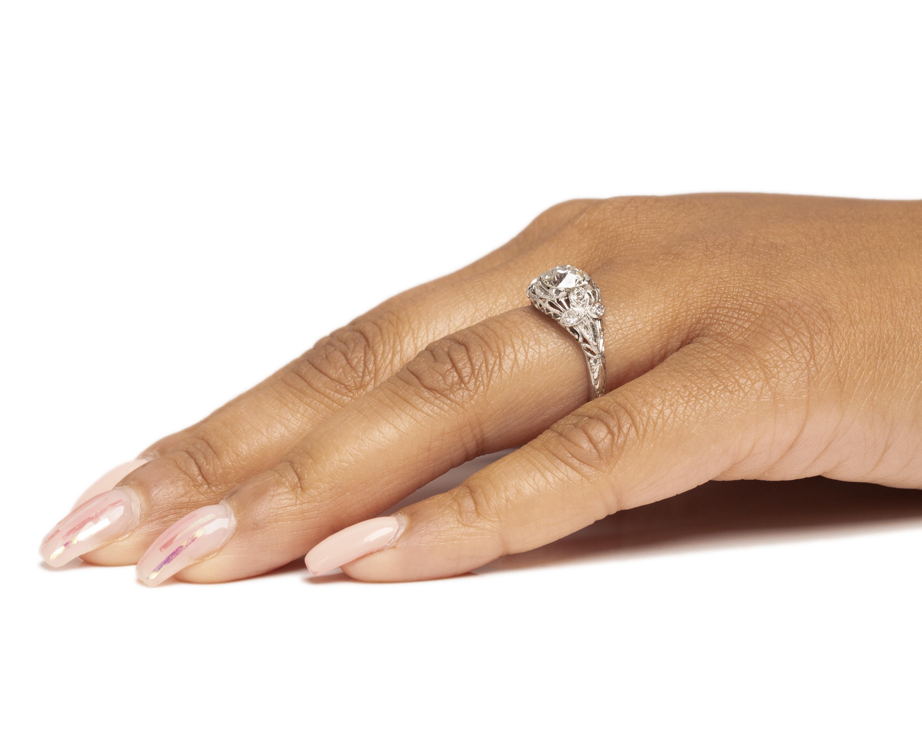 GIA Certified 1.16 Carat Art Deco Diamond Platinum Engagement Ring For Sale 2
