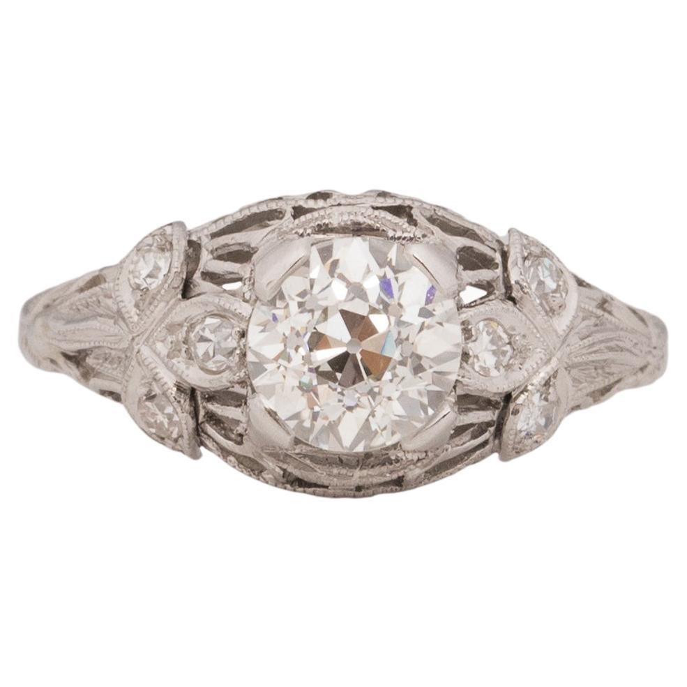 GIA Certified 1.16 Carat Art Deco Diamond Platinum Engagement Ring For Sale