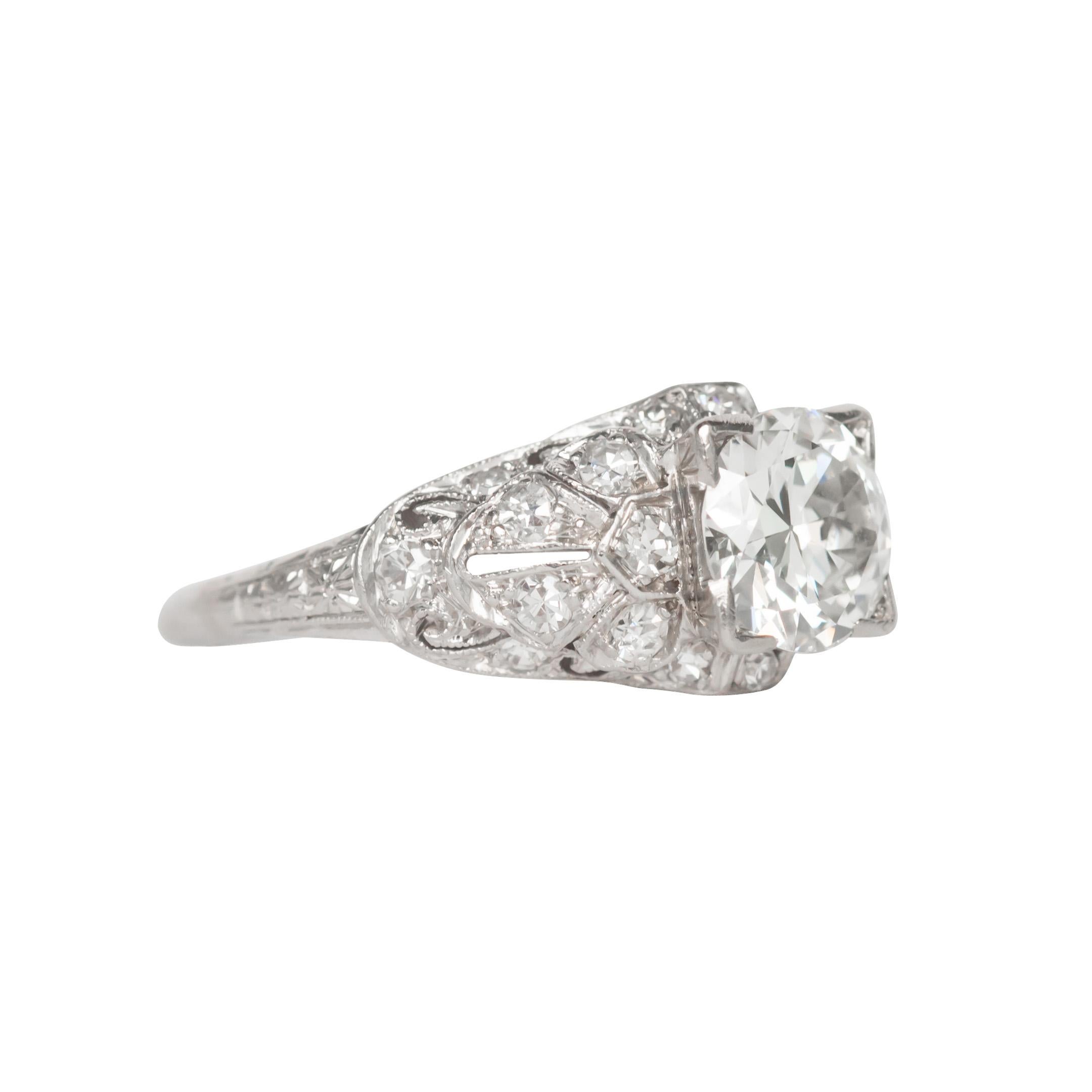 Art Deco GIA Certified 1.16 Carat Diamond Platinum Engagement Ring For Sale