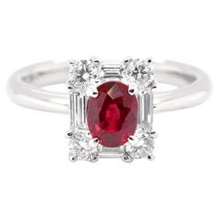 GIA Certified 1.16 Carat Natural Burmese Ruby and Diamond Ring Set in Platinum
