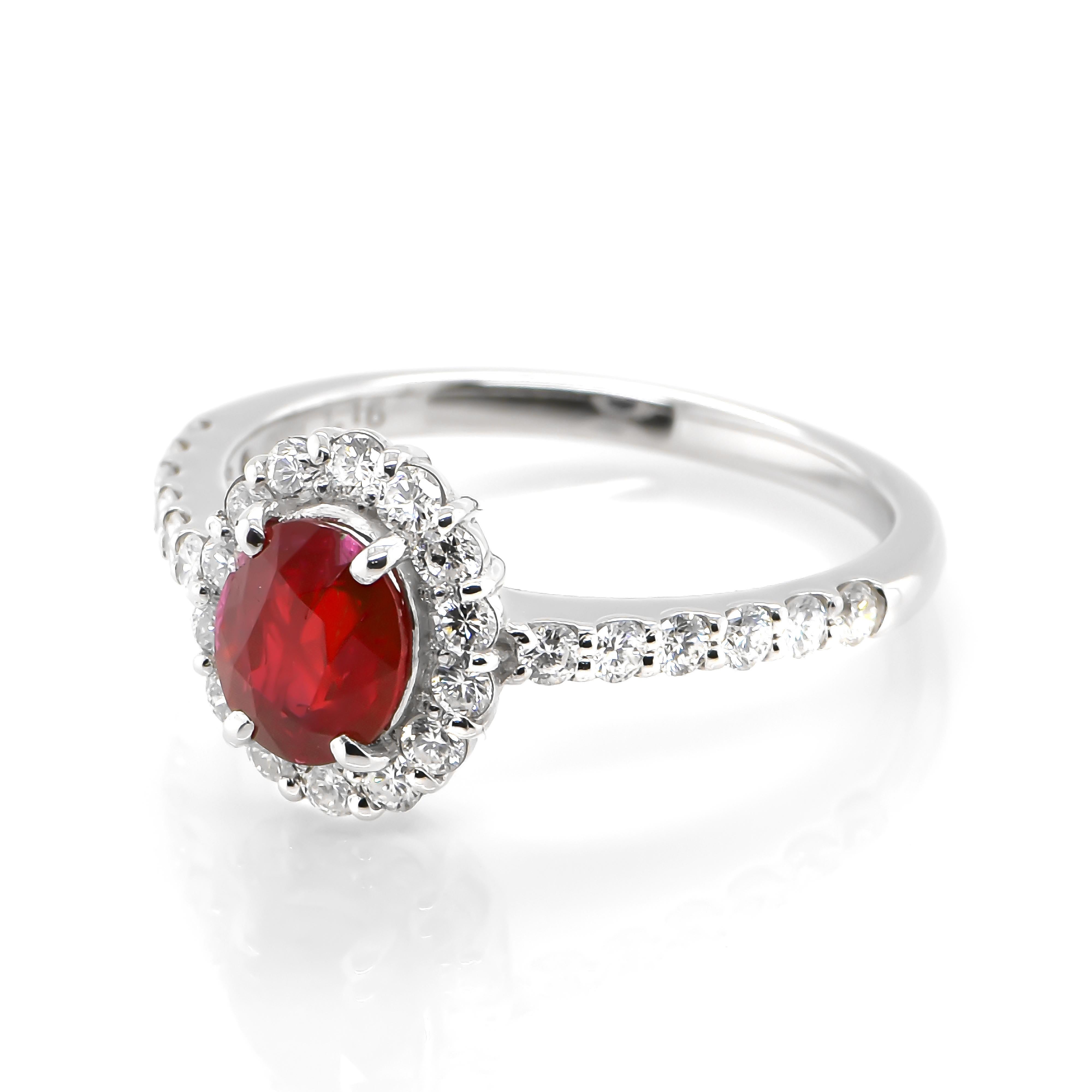 Modern GIA Certified 1.16 Carat, No Heat, Blood Red, Burmese Ruby Ring Made in Platinum For Sale