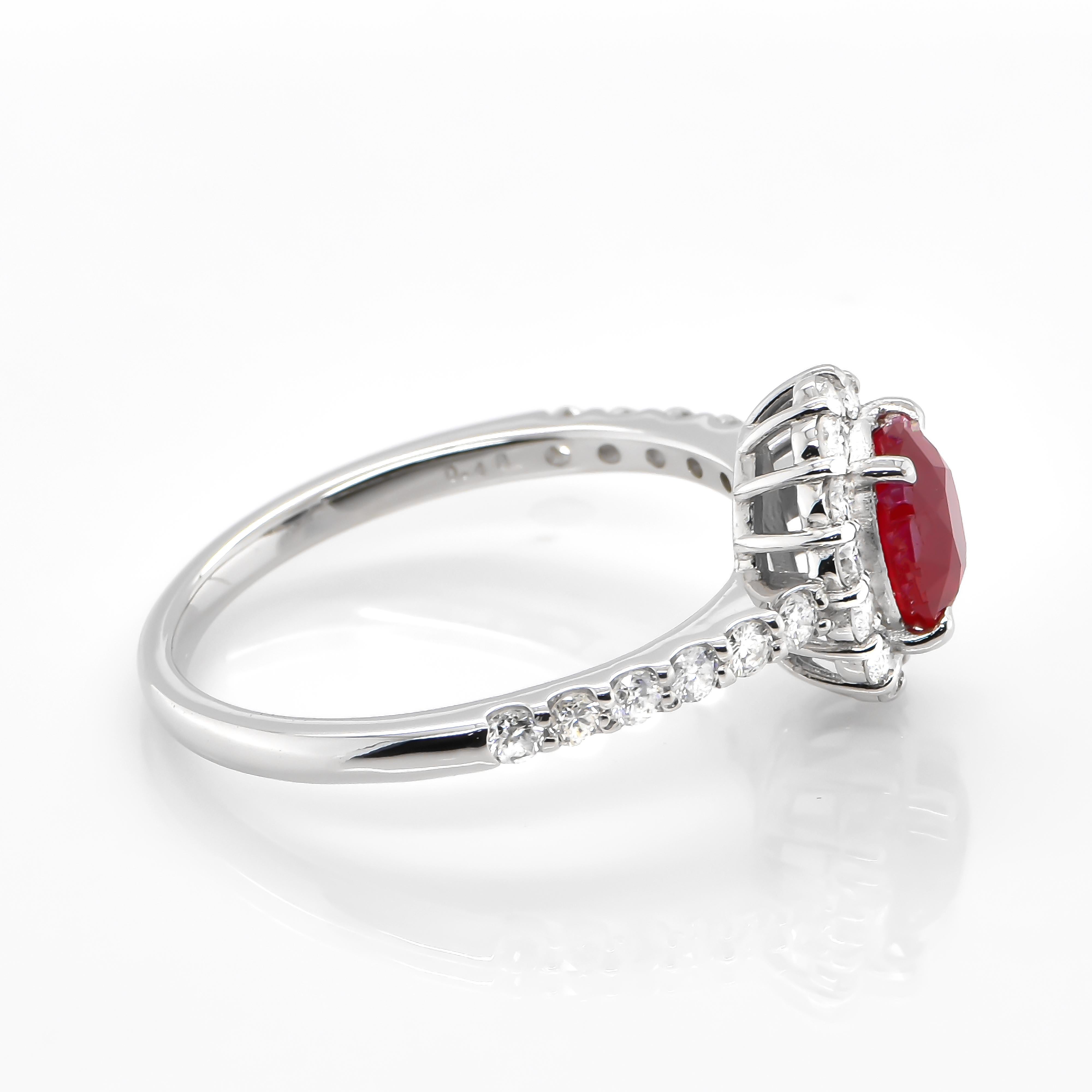 Oval Cut GIA Certified 1.16 Carat, No Heat, Blood Red, Burmese Ruby Ring Made in Platinum For Sale