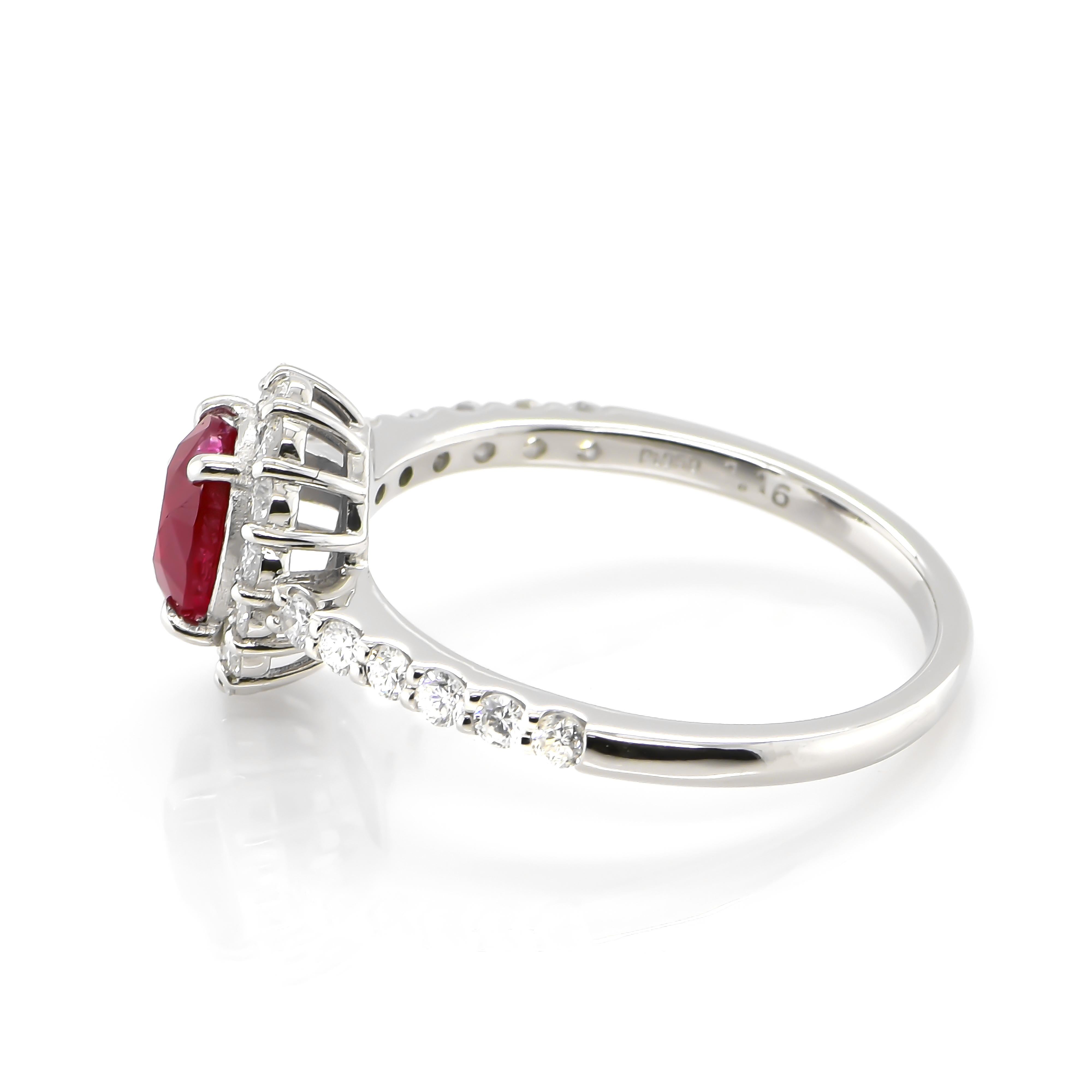 GIA Certified 1.16 Carat, No Heat, Blood Red, Burmese Ruby Ring Made in Platinum In New Condition For Sale In Tokyo, JP