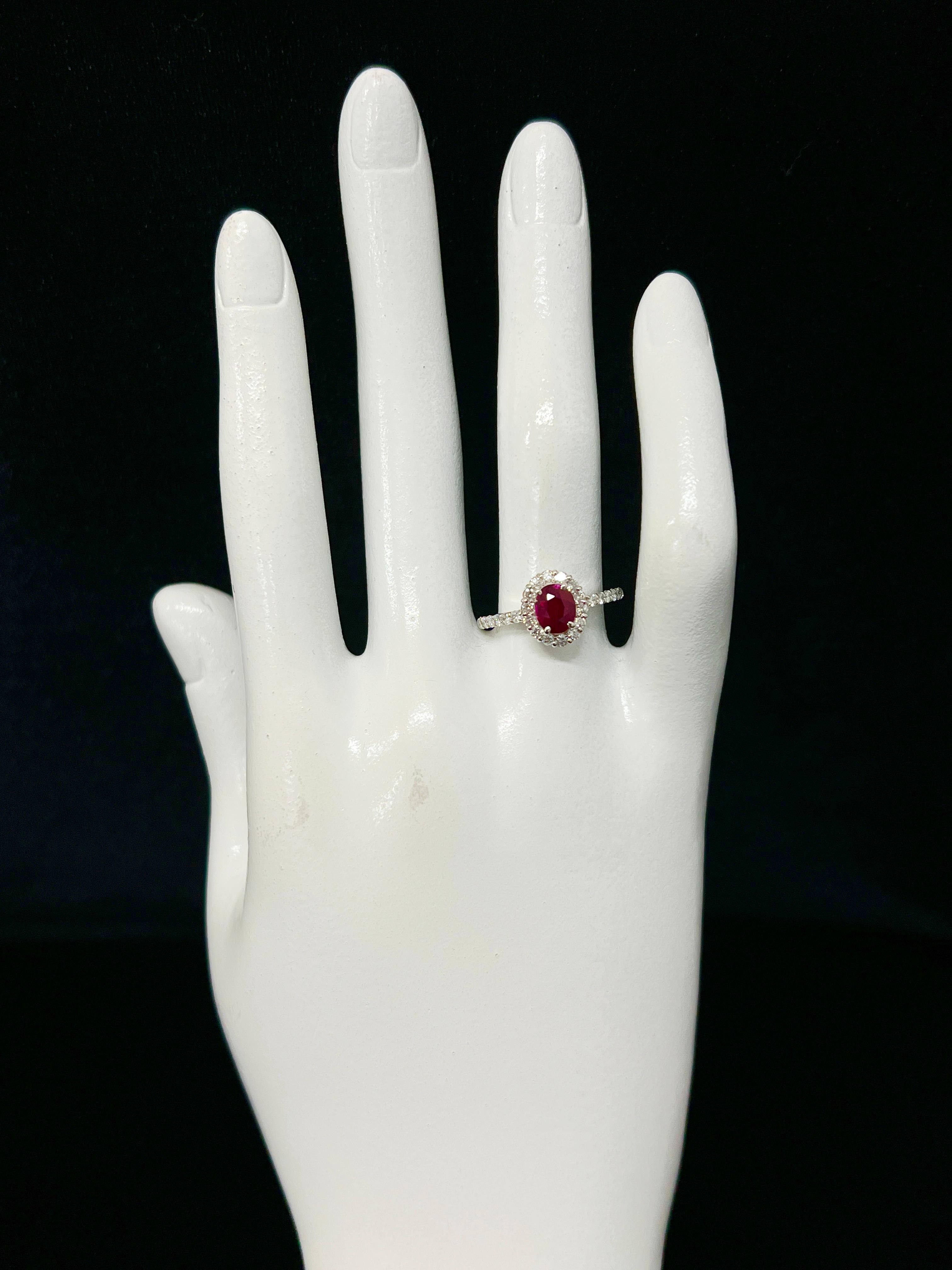 GIA Certified 1.16 Carat, No Heat, Blood Red, Burmese Ruby Ring Made in Platinum For Sale 1