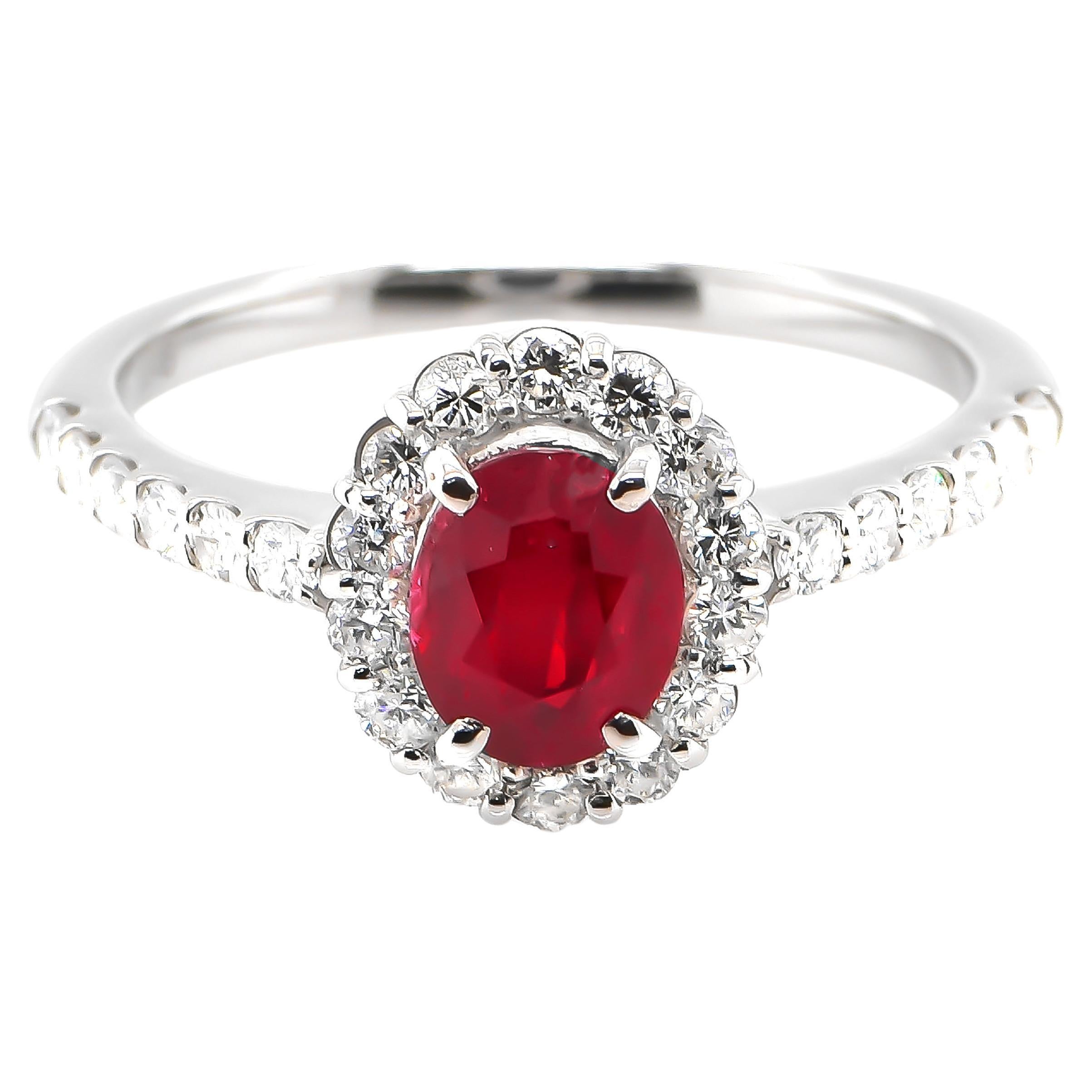 GIA Certified 1.16 Carat, No Heat, Blood Red, Burmese Ruby Ring Made in Platinum For Sale