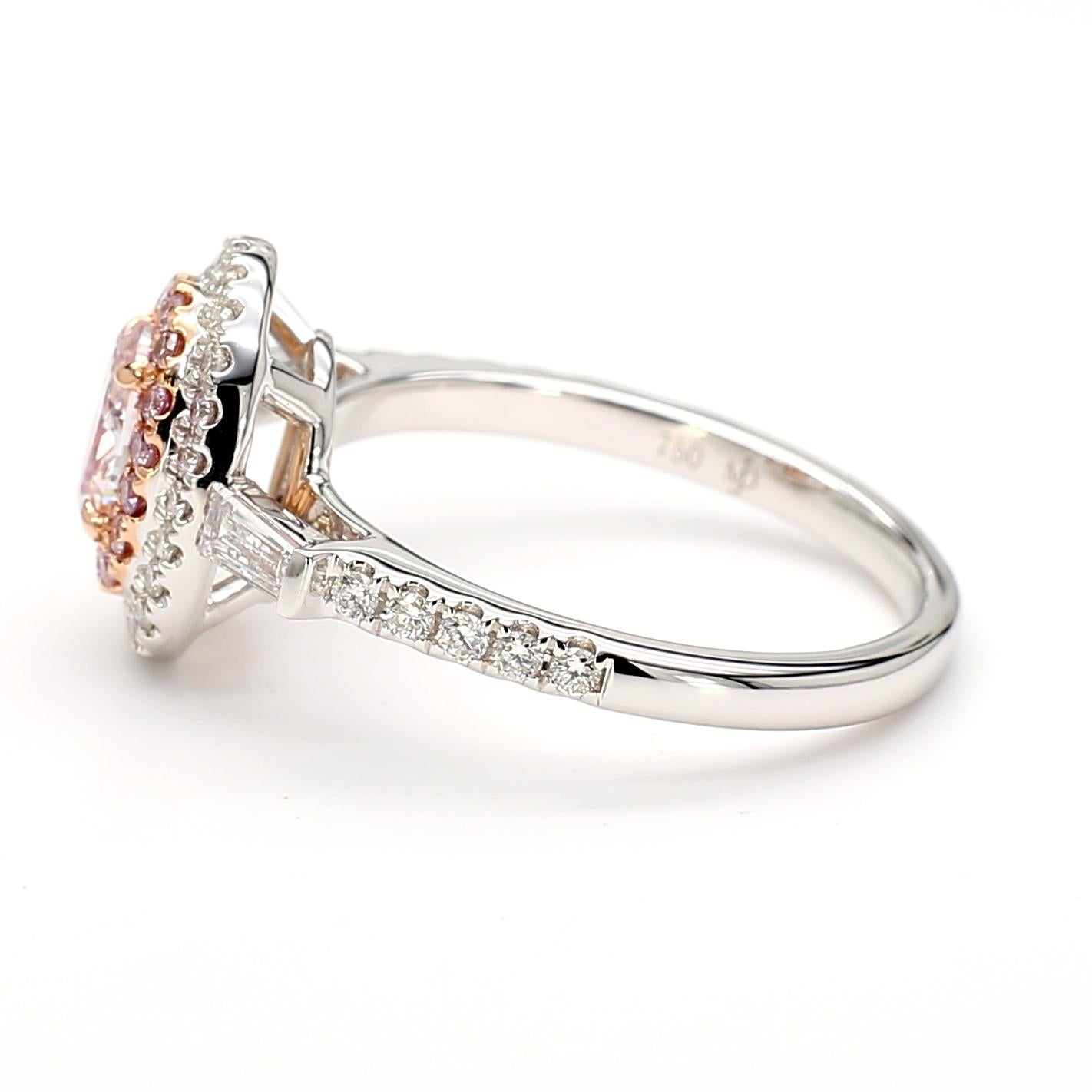 Taille ovale Bague double halo en or blanc 18 carats certifiée GIA 1,16 carat de diamant rose taille ovale en vente