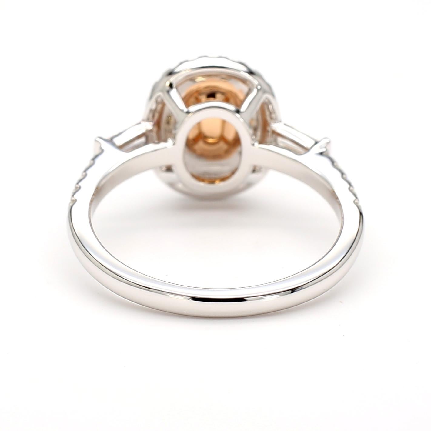 Bague double halo en or blanc 18 carats certifiée GIA 1,16 carat de diamant rose taille ovale Pour femmes en vente
